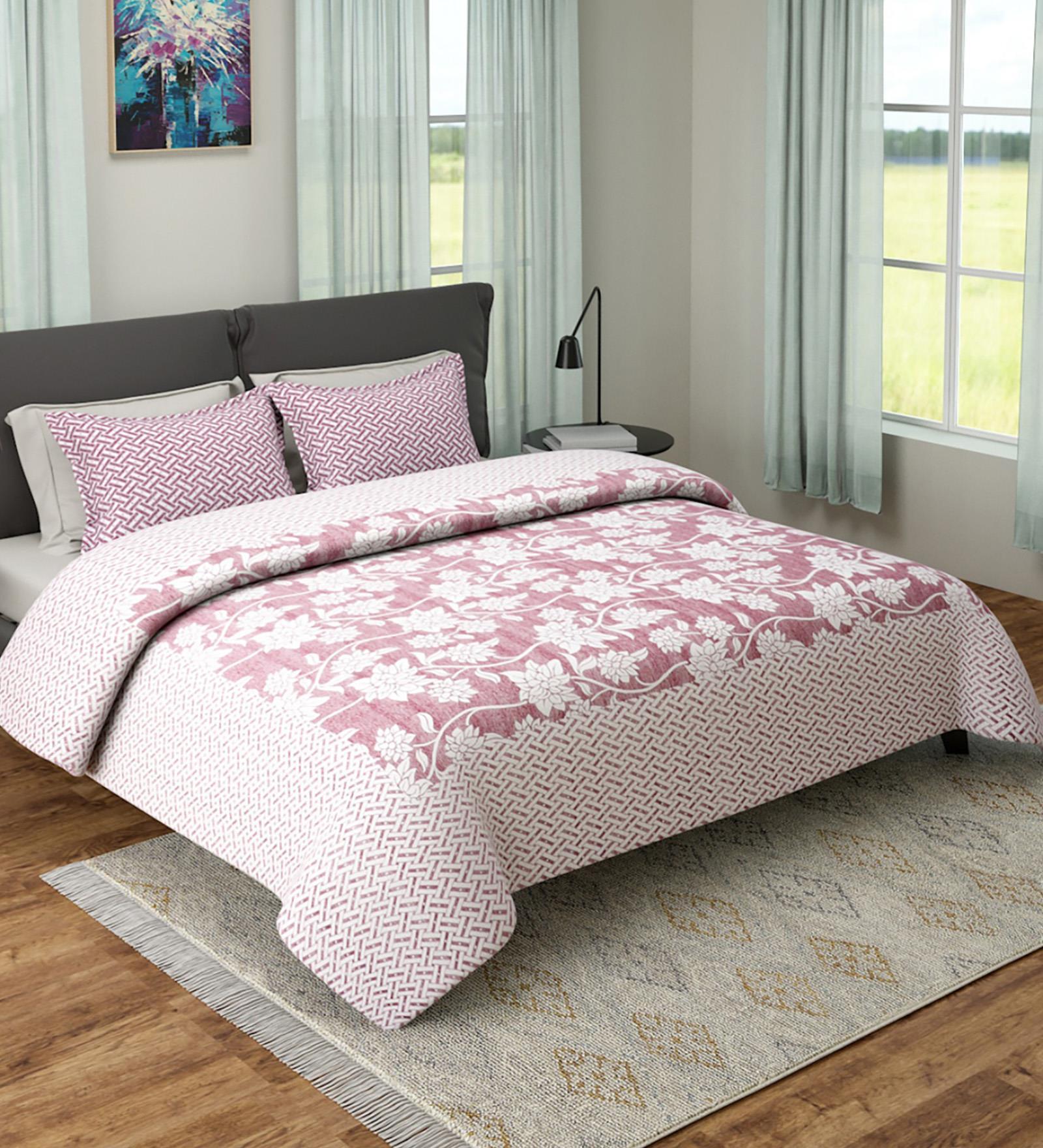 Purple Floral TC 180 Polycotton Bedcover With 2 Pillow Covers