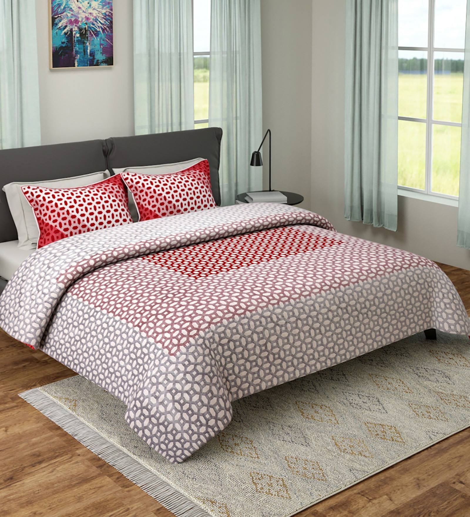Buy Poly Cotton 180 TC Double Bed Cover With 2 Pillow Covers By Romee