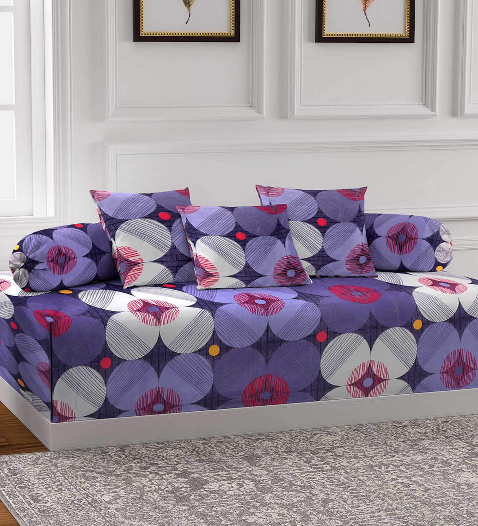 Buy Blue 300 TC PolyCotton 6 Piece Diwan Set by Arrabi Online Diwan