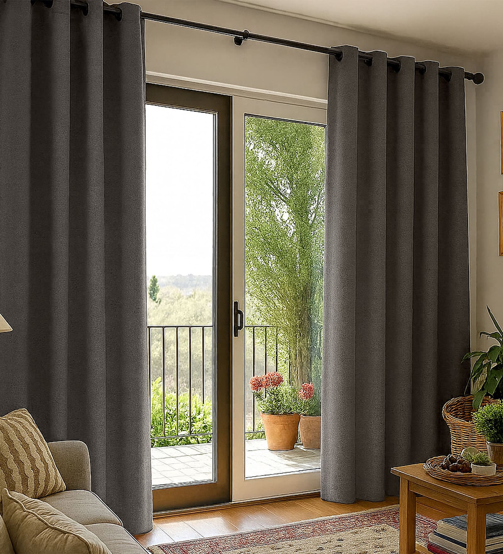 Dark Beige Polycotton Blackout Solid Curtains 7 Feet Long Set of 2