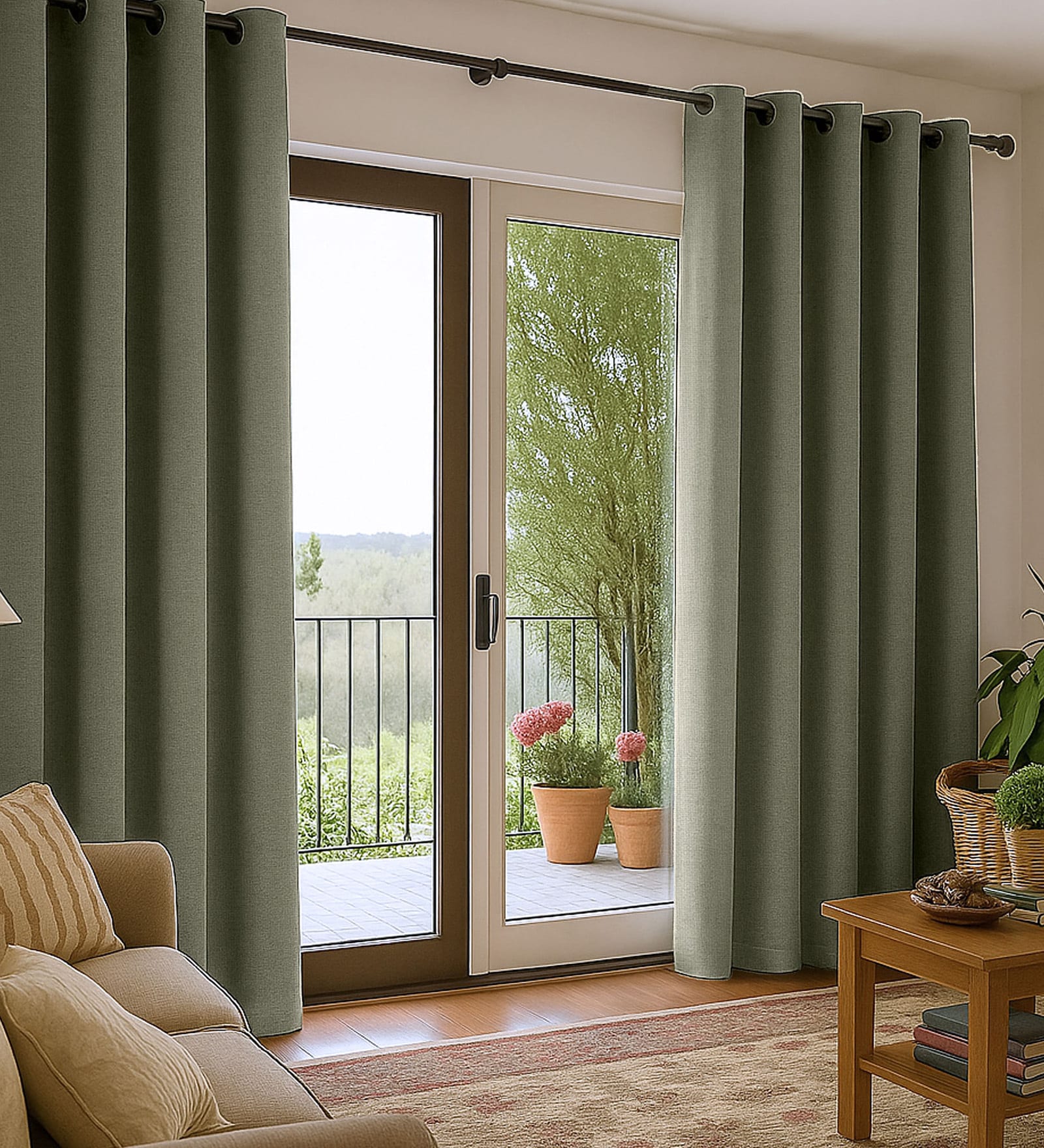 Forest Green Polycotton Blackout Solid Curtains 7 Feet Long Set of 2