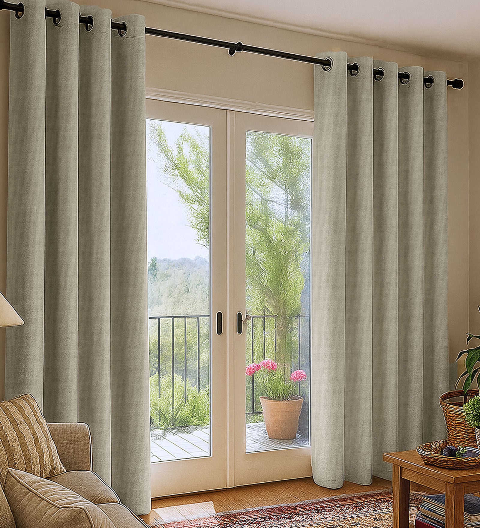 Ivory Polycotton Blackout Solid Curtains 7 Feet Long Set of 2
