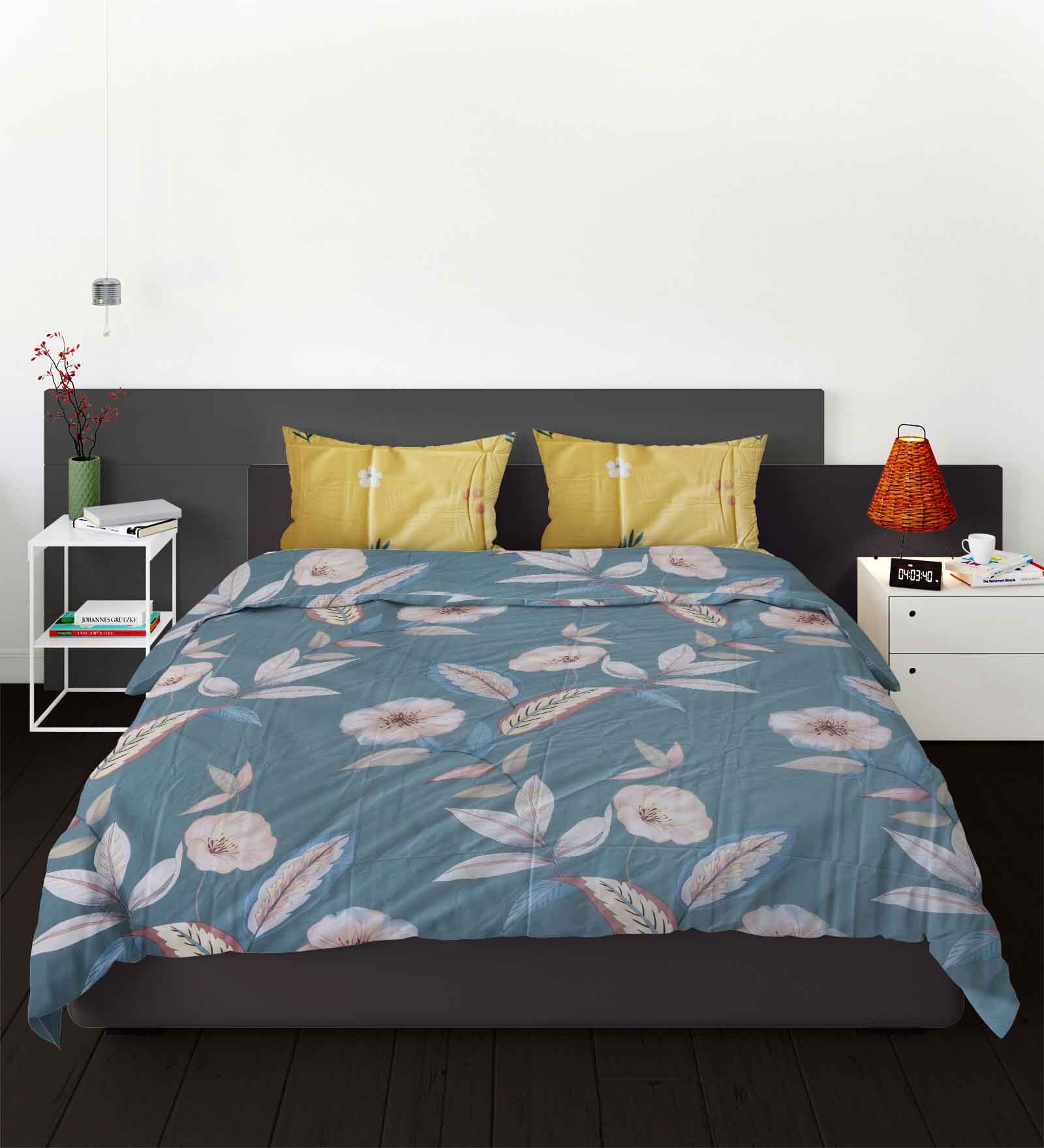 Cotton Floral 400 TC Pastel Super King Bedsheet And 2 Pillow Cover Elegant Series