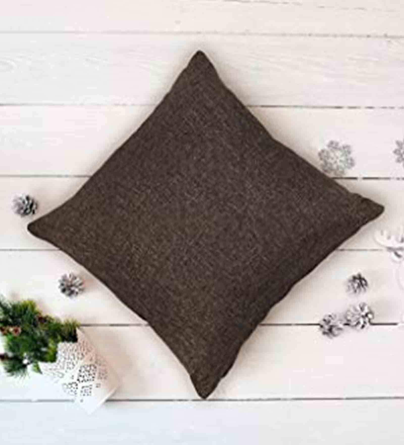 Brown Solid Polyester 16 x 16 Inches Cushion Cover