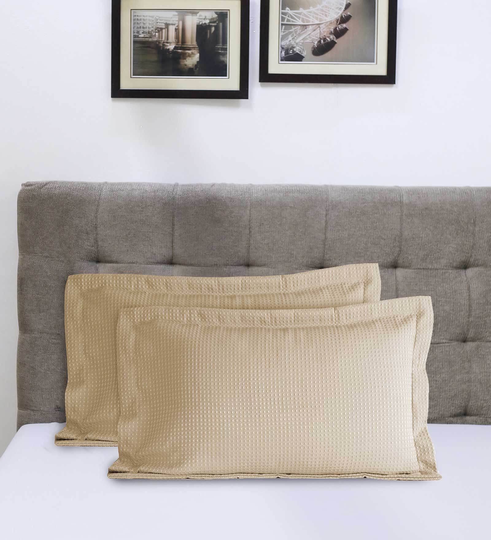 Brown Solid 200 TC Polyester 20X30 Inches Pillow Covers with Filler (Set of 2)