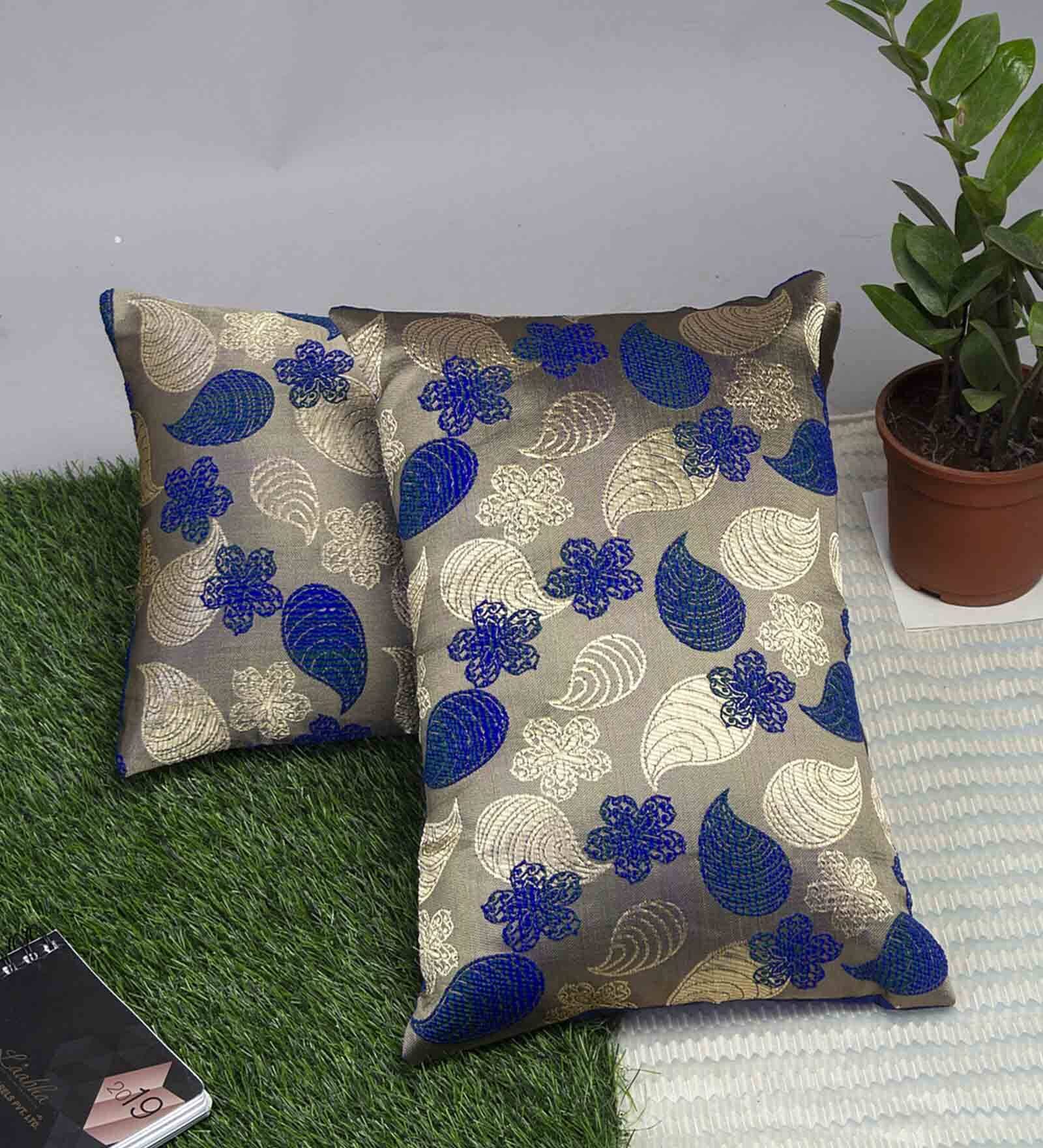 Polyester 12 x 12 Cushion cover in Blue Colour (Pack of 2)