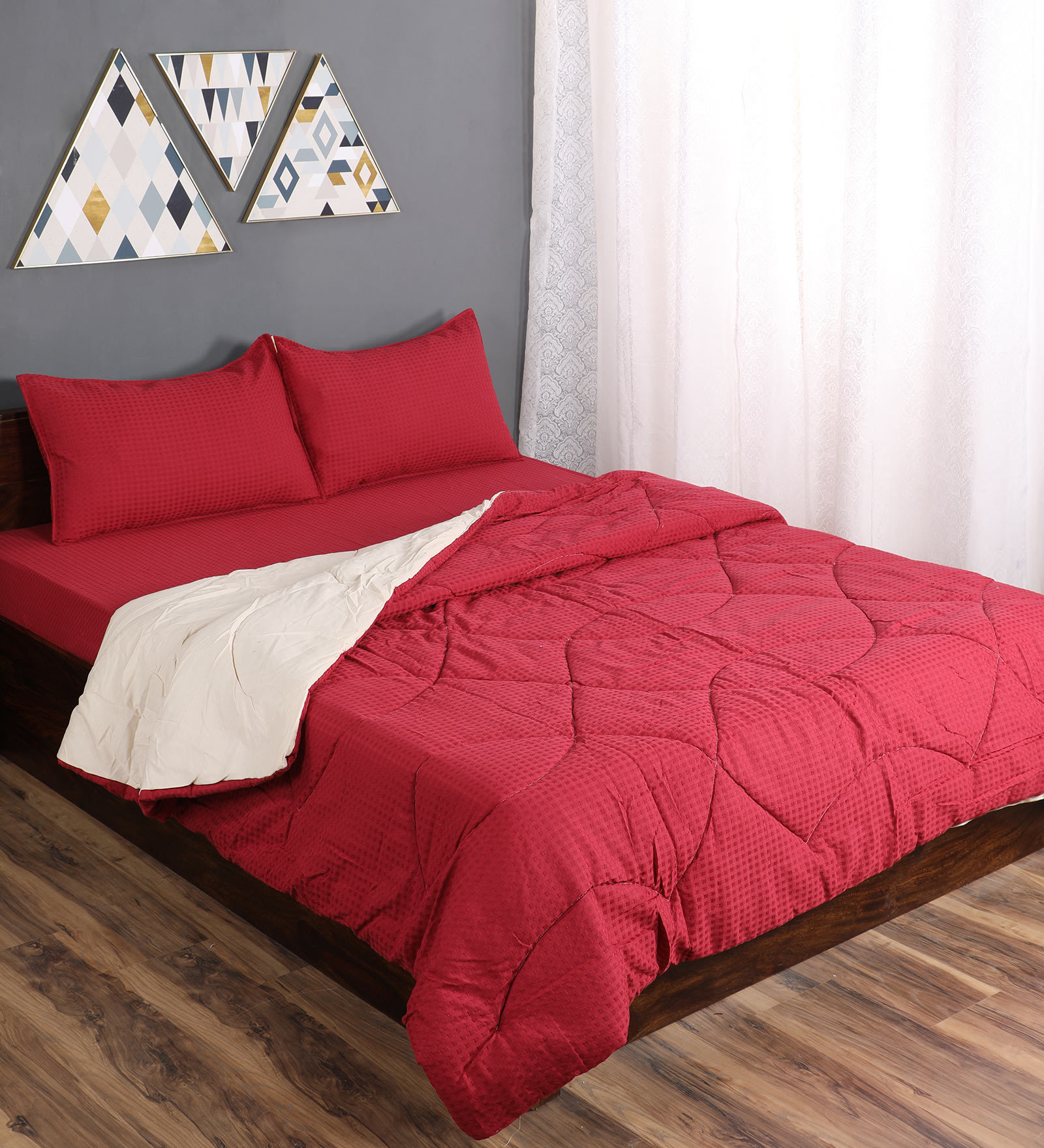 Red Solid 210 TC Cotton Blend (Set of 4) Double Bed Bedding Sets