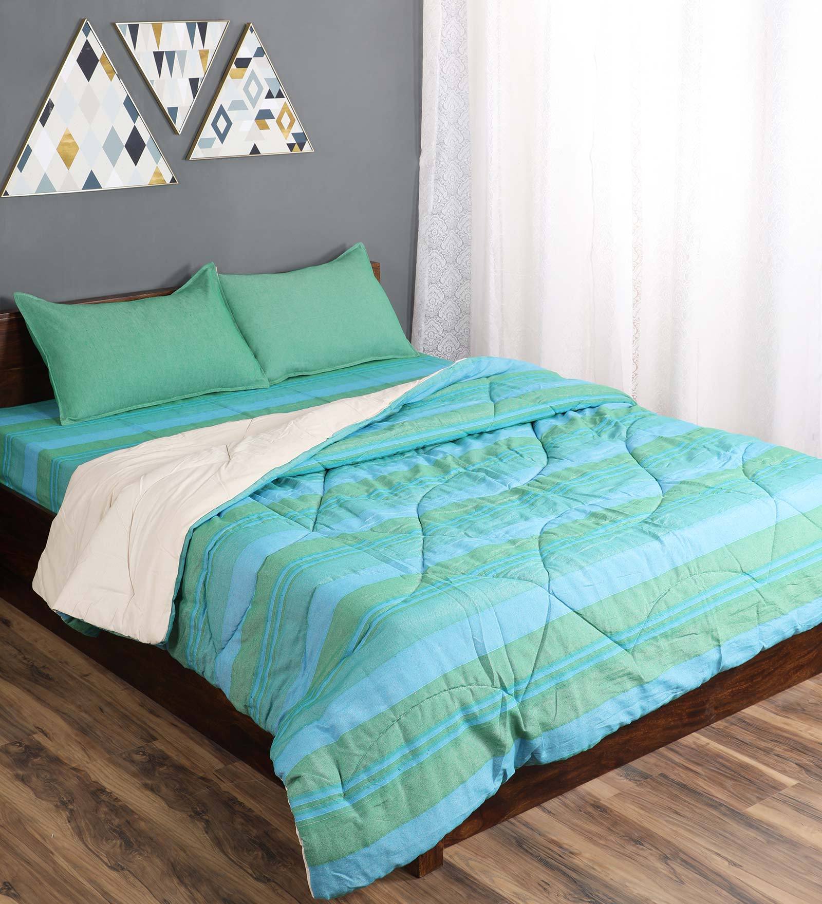Buy Striped Cotton 4 Pieces King Size Bedding Set By Saral Home Online
