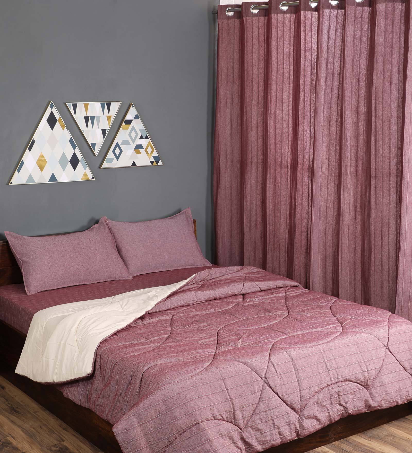 Buy Wine Solid Cotton 6 Pieces Double Bedding Set by Saral Home Online