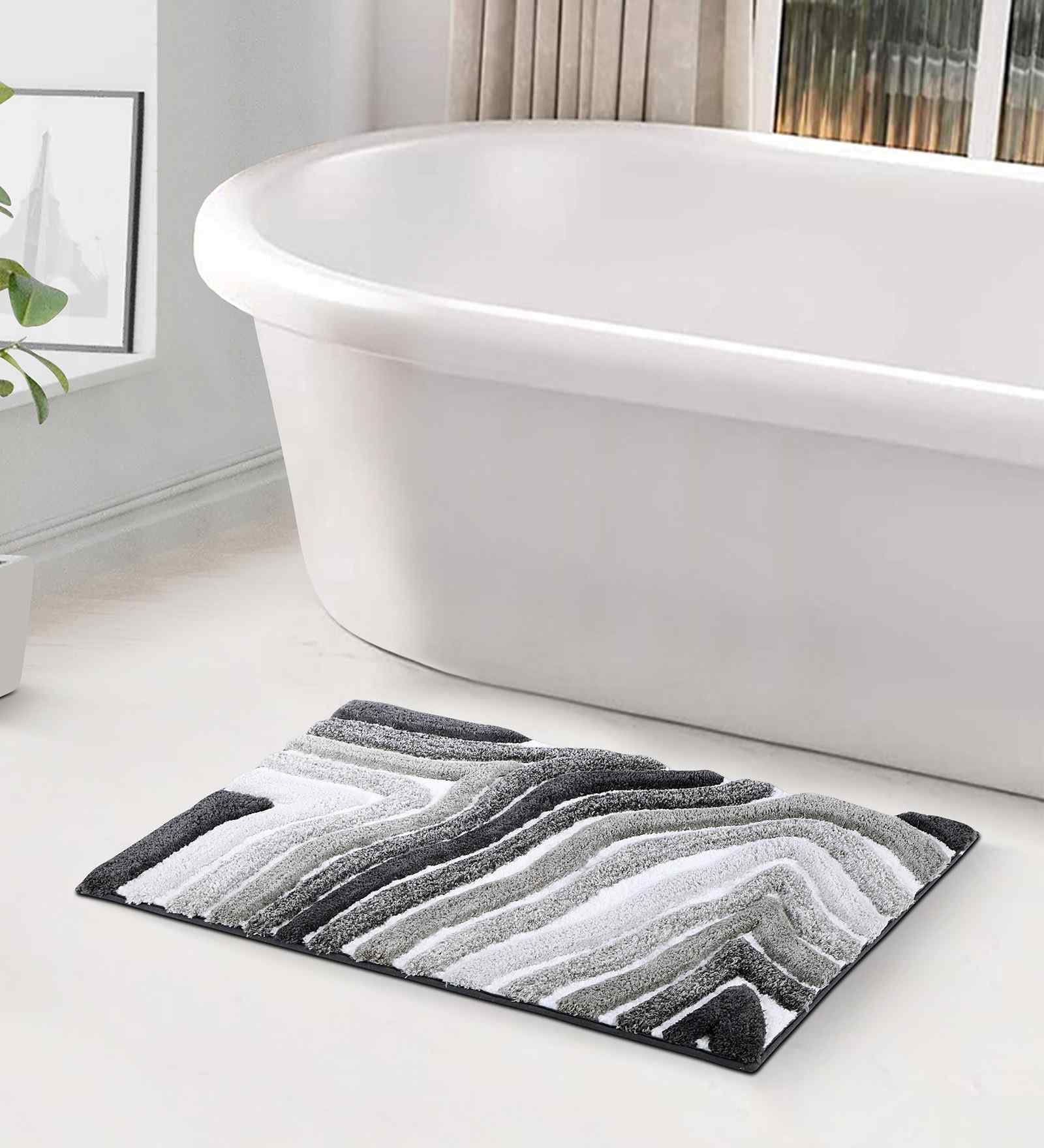 Polyester Abstract 80x50 cm Bath Mat Cream