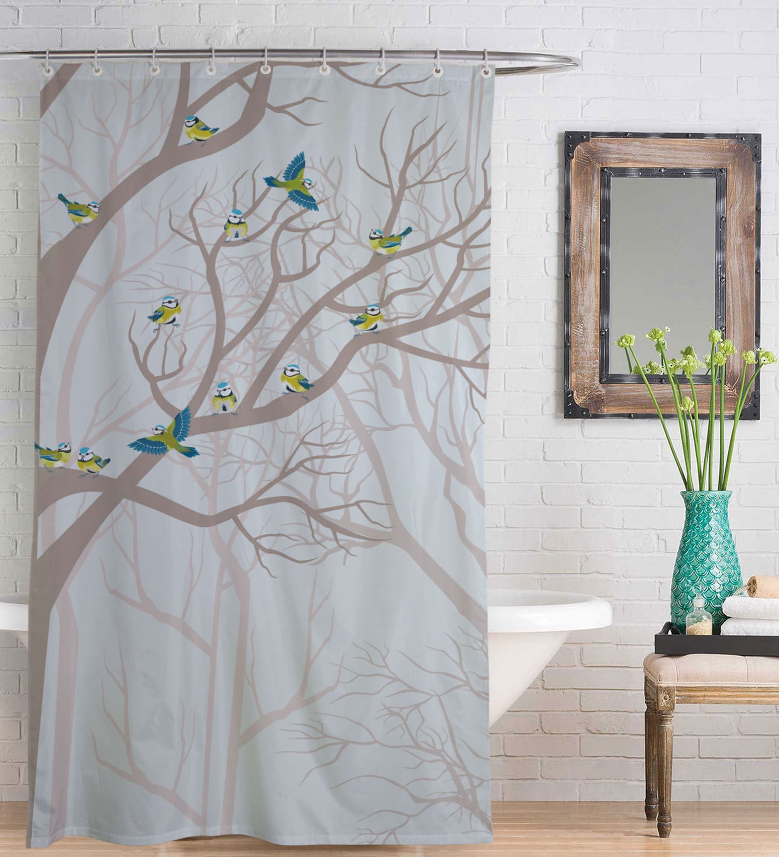 White Abstract Pattern Polyester Shower Curtains