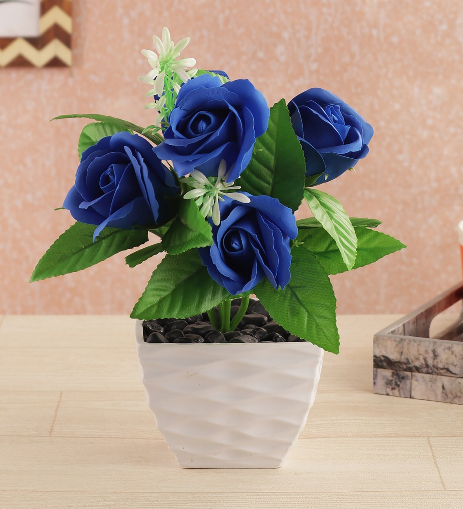 Plastic Blue Roses Buy Polyester Artificial Blue Rose Plant with Melamine Pot at 28% OFF ...
