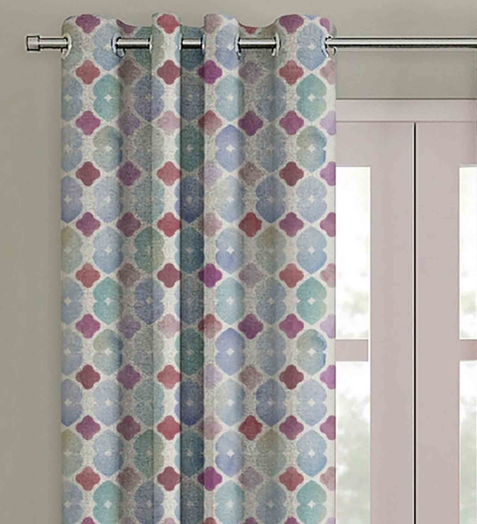Blue Polyester Blackout 7 Feet Eyelet Curtain (1 Piece)