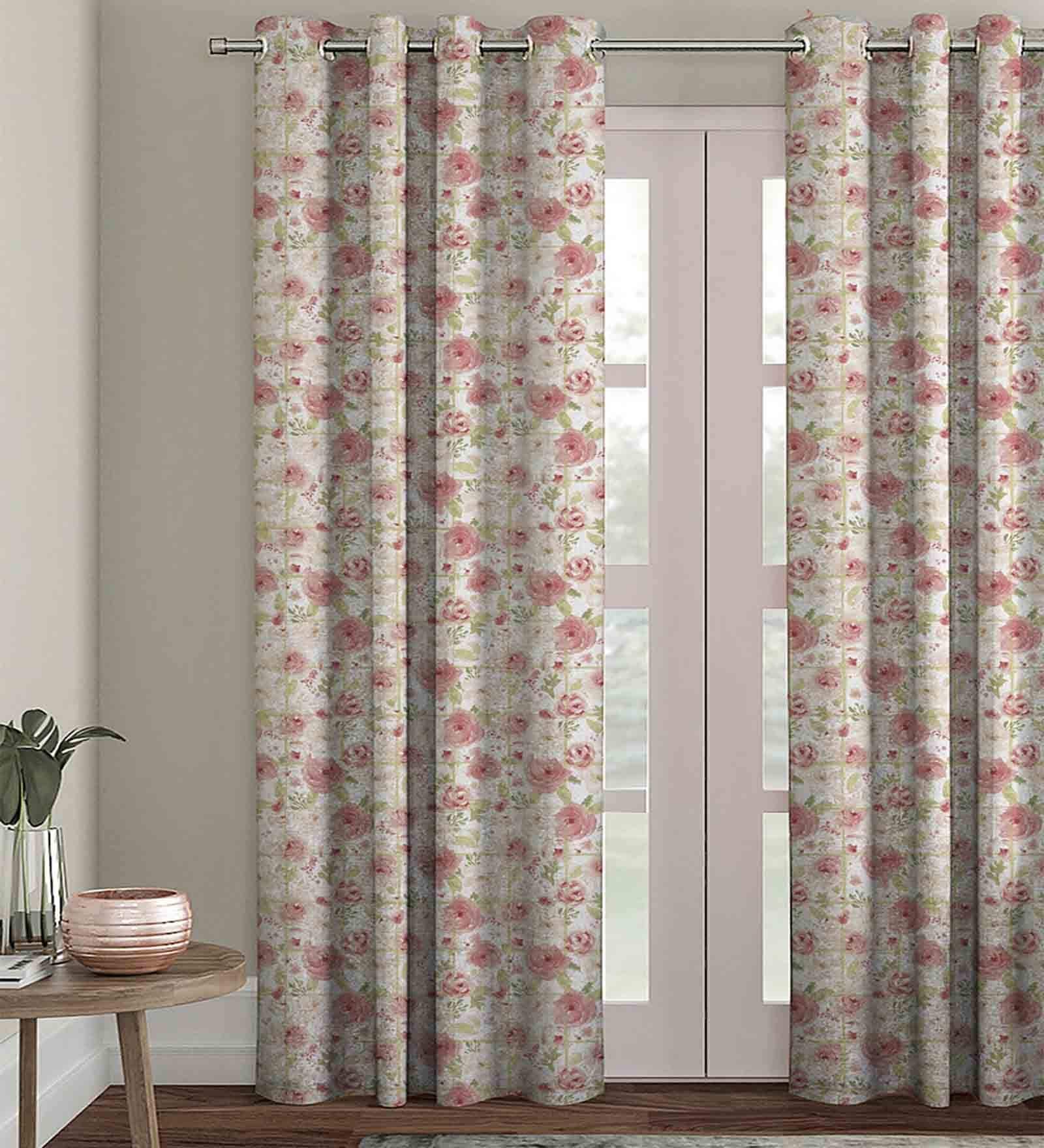 Pink Polyester Blackout 9 Feet Eyelet Curtain (1 Piece)
