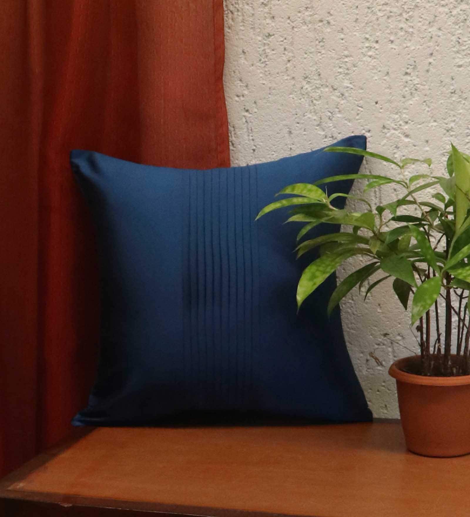 Blue Solid Polyester 12 x 12 Inches Cushion Cover