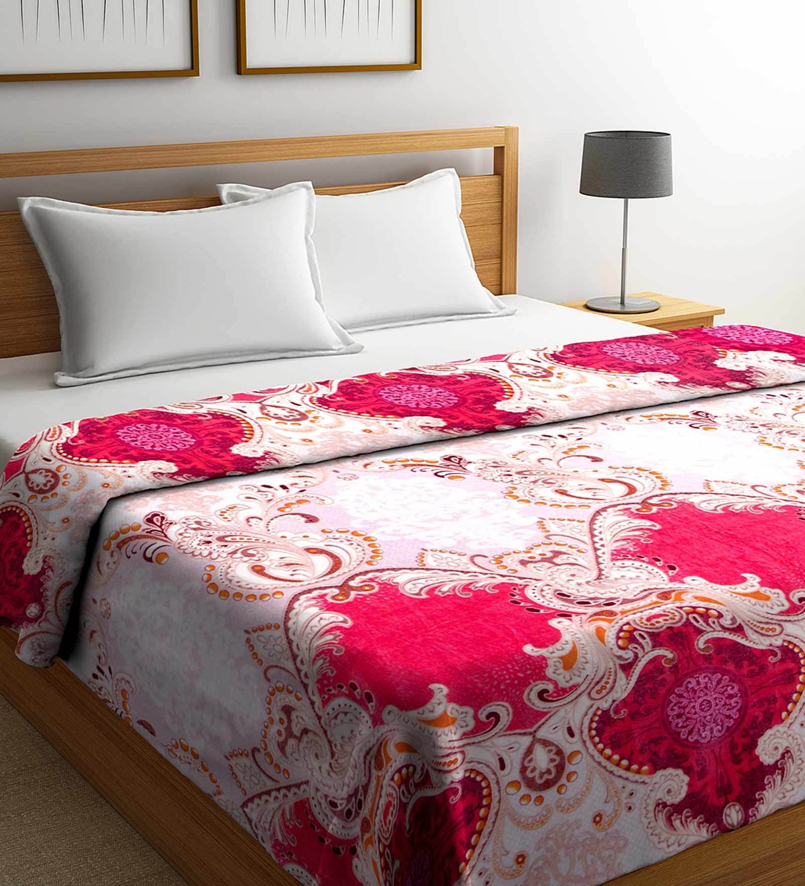 Pink Polyester 230 GSM Double Bed  AC Room Blanket
