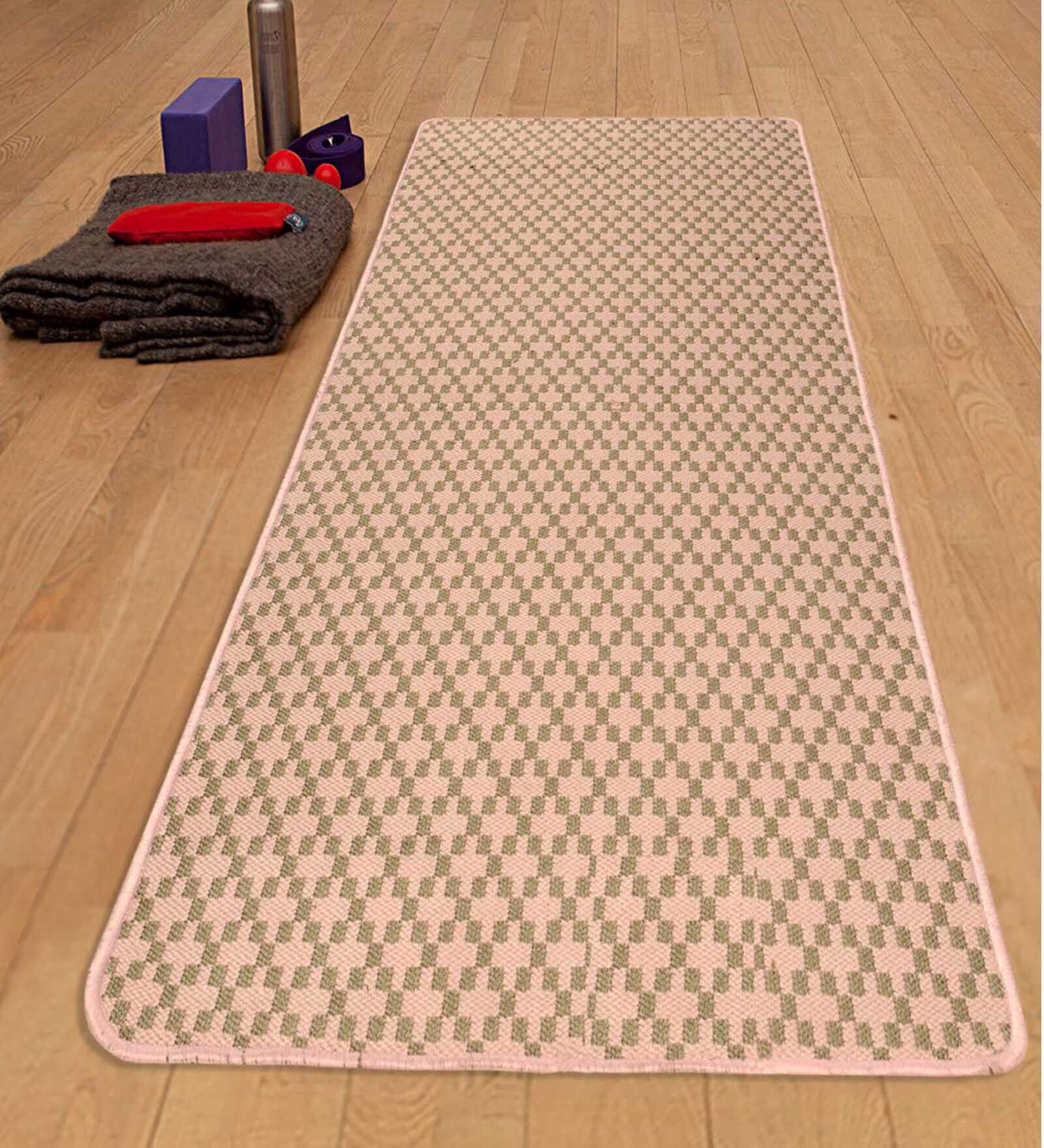 Pink Polyester Foldable Anti Skid Geometric 5 ft x 2 ft Yoga Mat