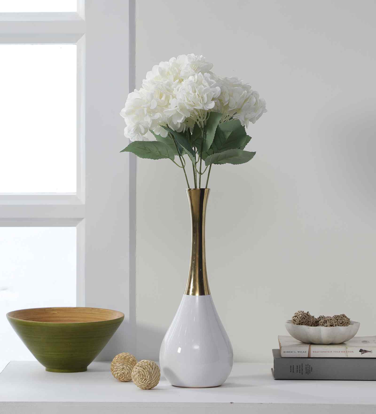 Polyester Hydrangea Artificial Flower Stem (White)