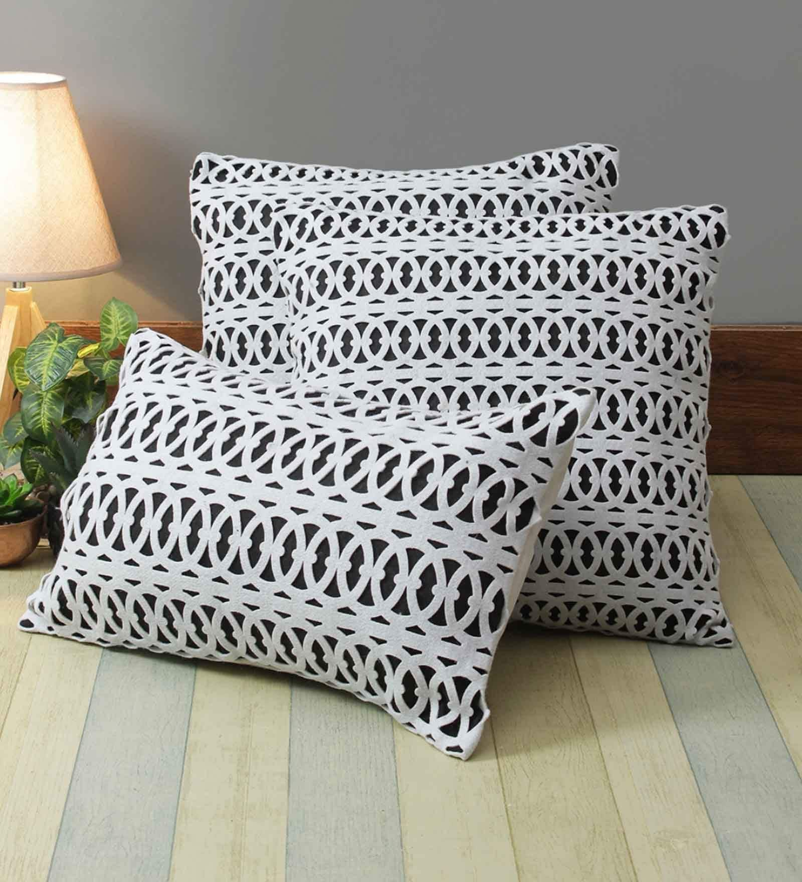 Buy Black Geometric Polyester 16 x 16 Inches Cushion Covers (Set of 3 ...