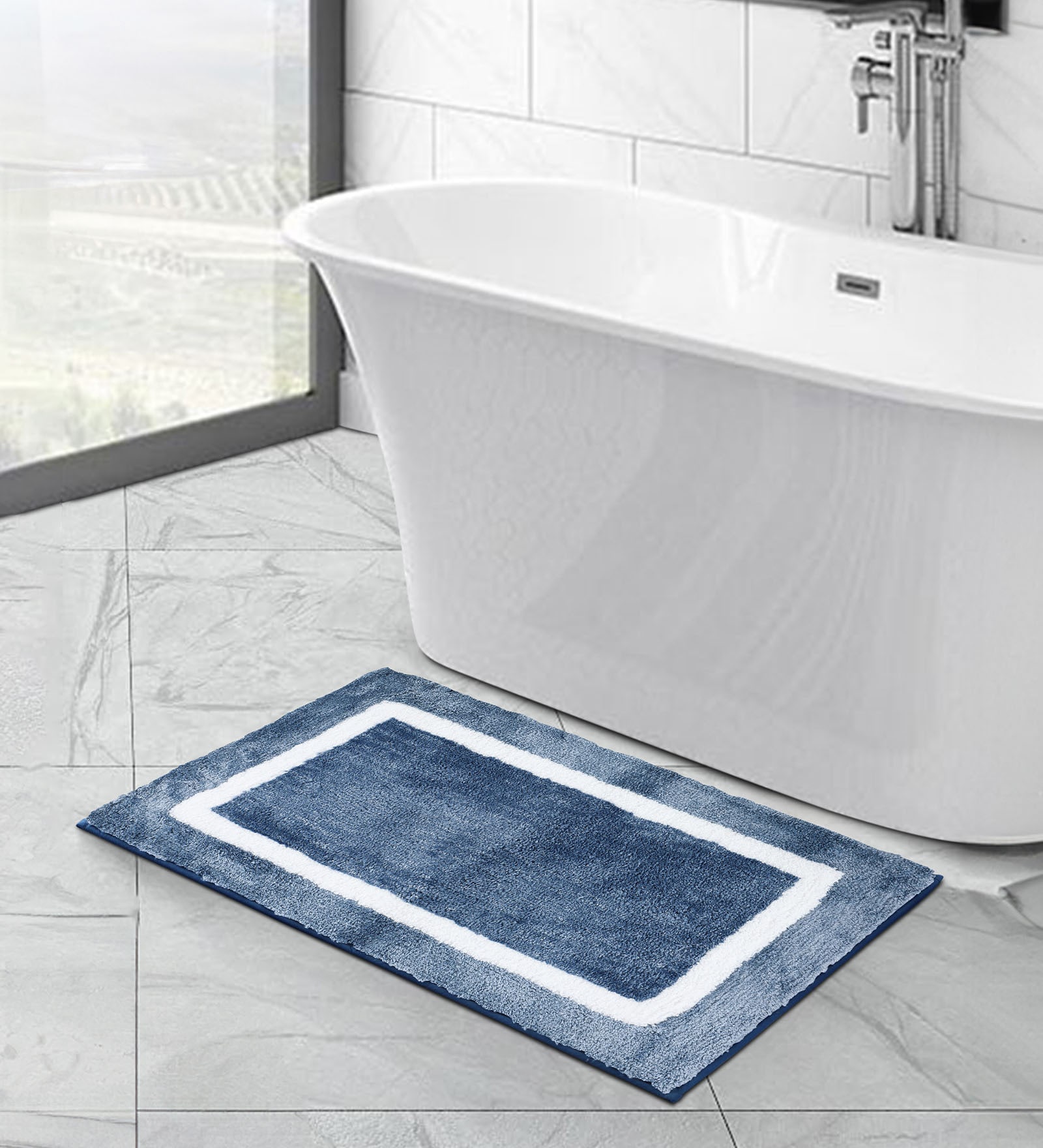 Polyester Machine Made  60 x 40 Inches Bath Mat, Ashley Blue