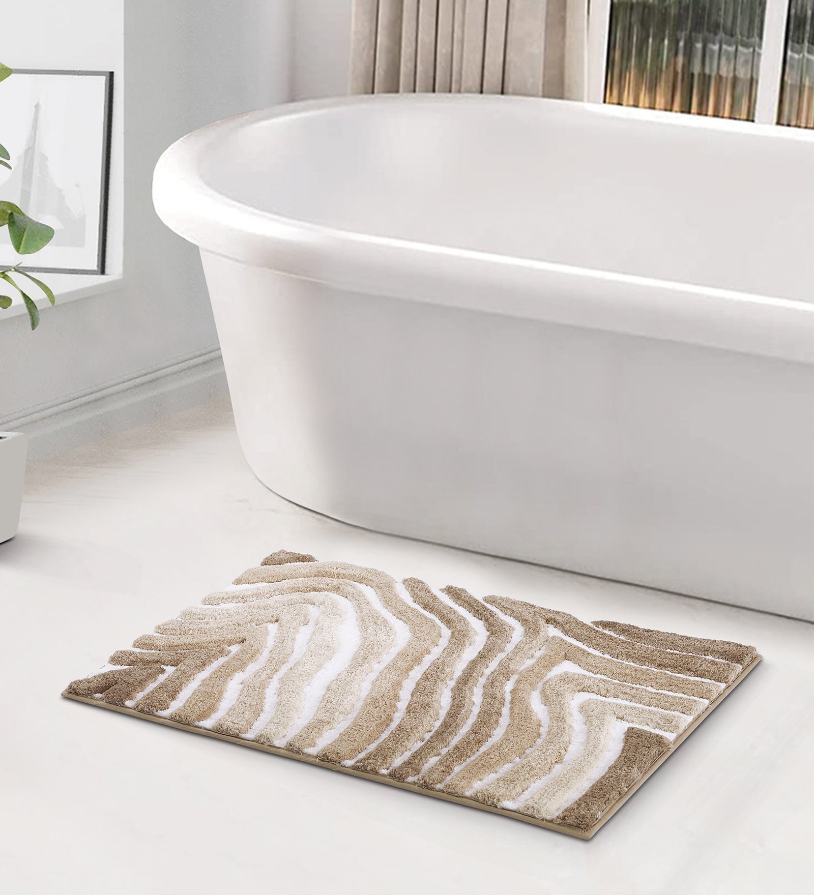 Begie Polyester Abstract 60x40 cm Bath Mat