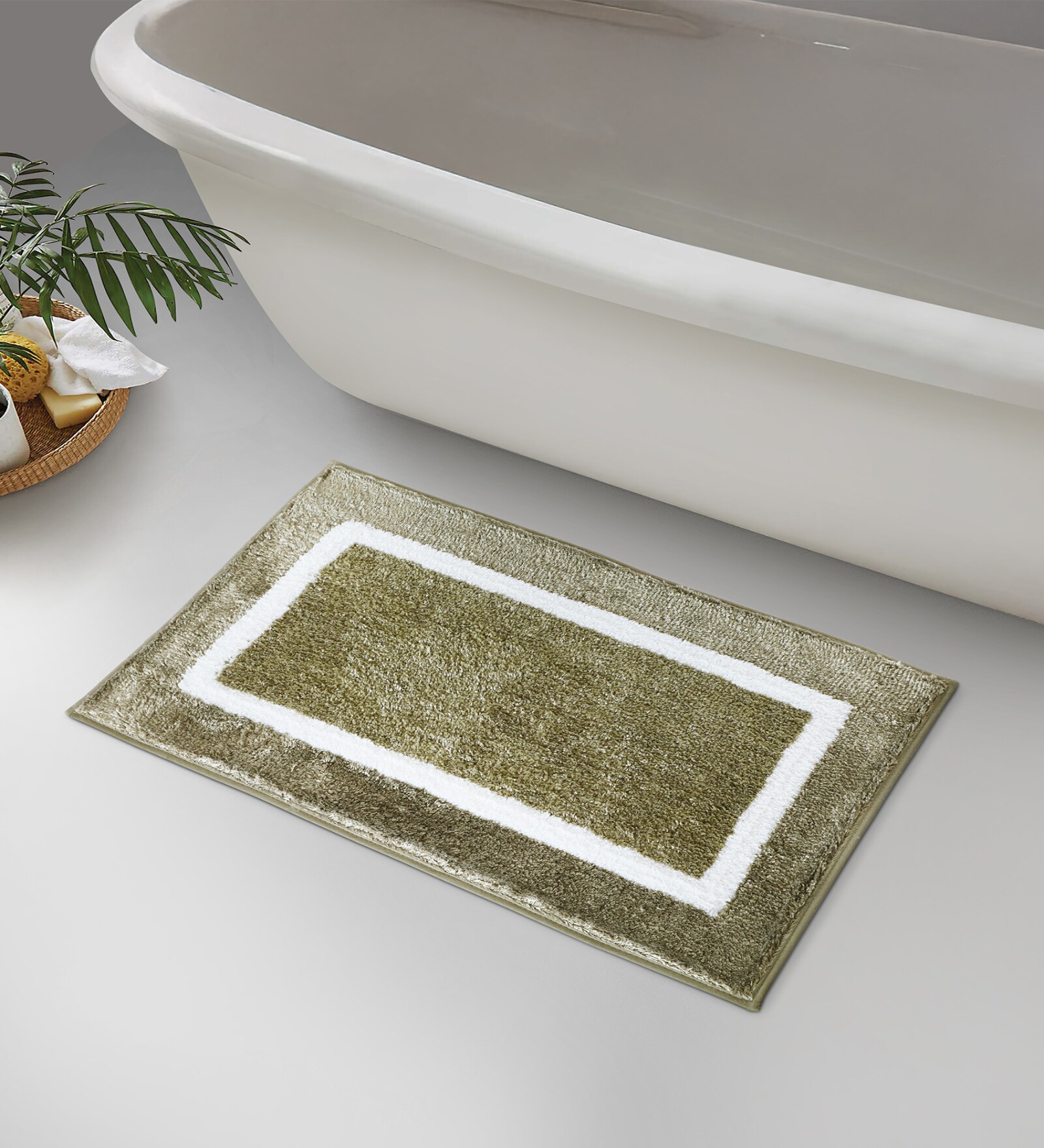 Polyester Machine Made  60 x 40 Inches Bath Mat, Olive