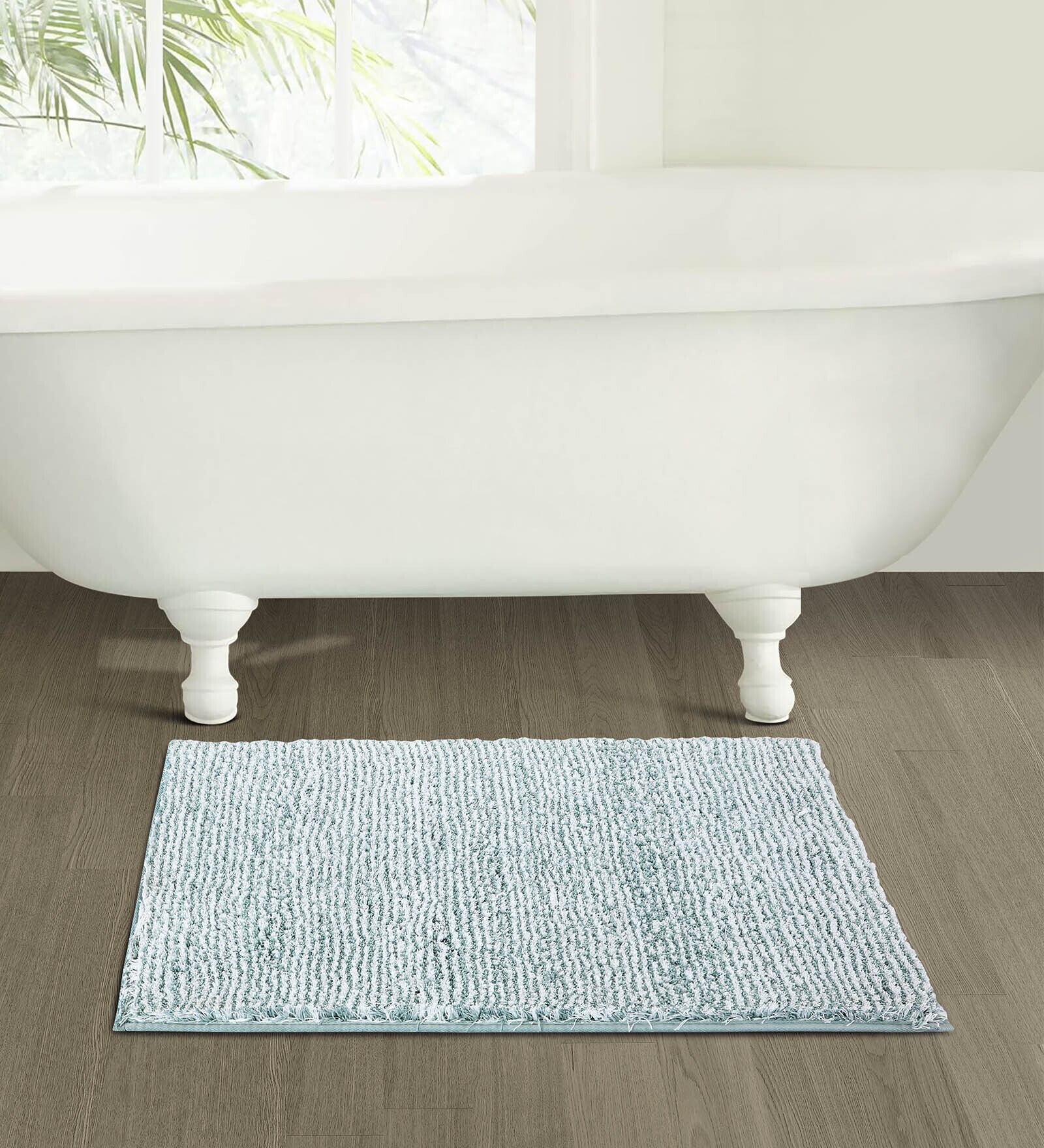 Polyester Machine Made  80 x 50 Inches Bath Mat, Green White