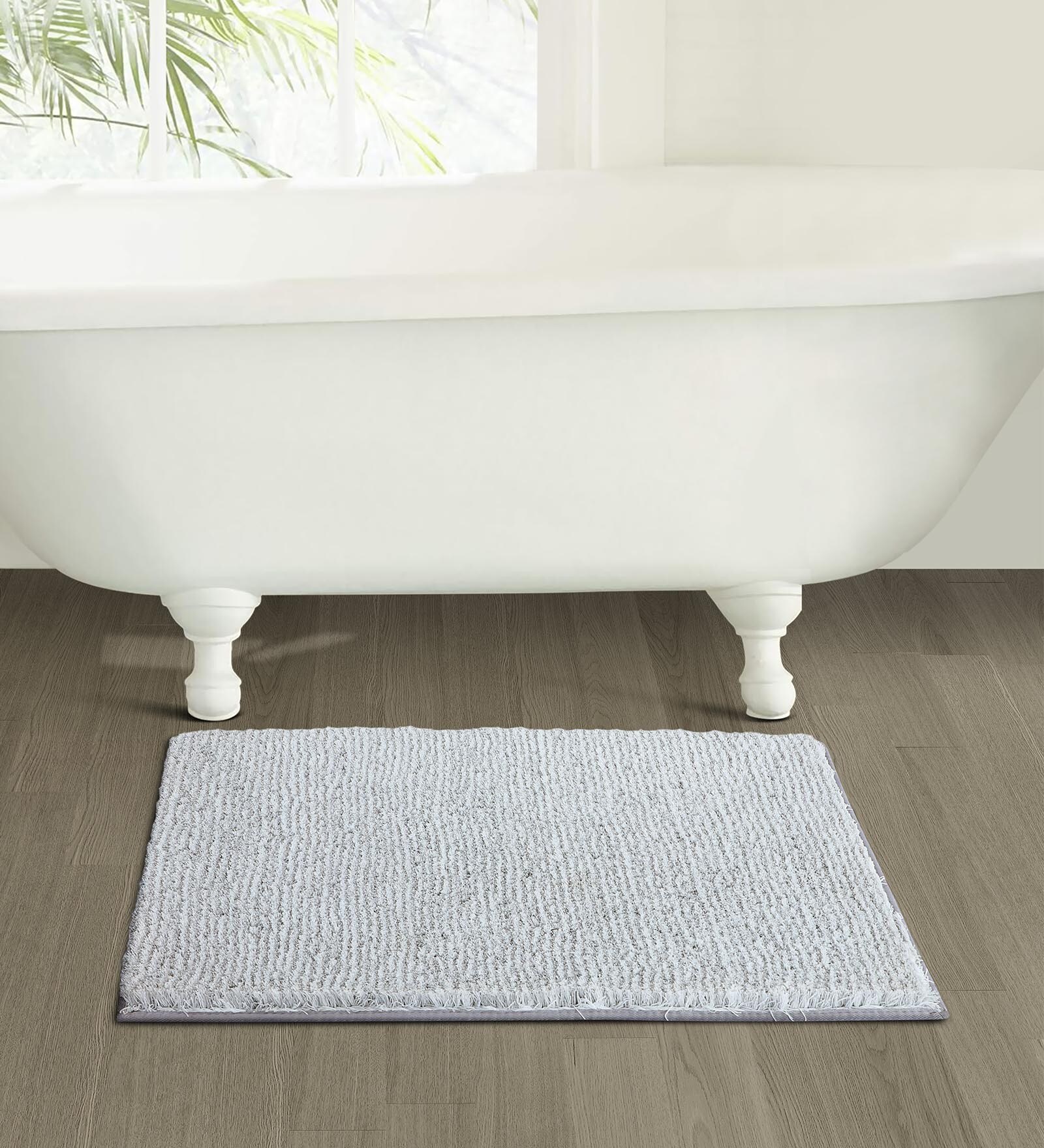 Polyester Machine Made  80 x 50 Inches Bath Mat, Grey White