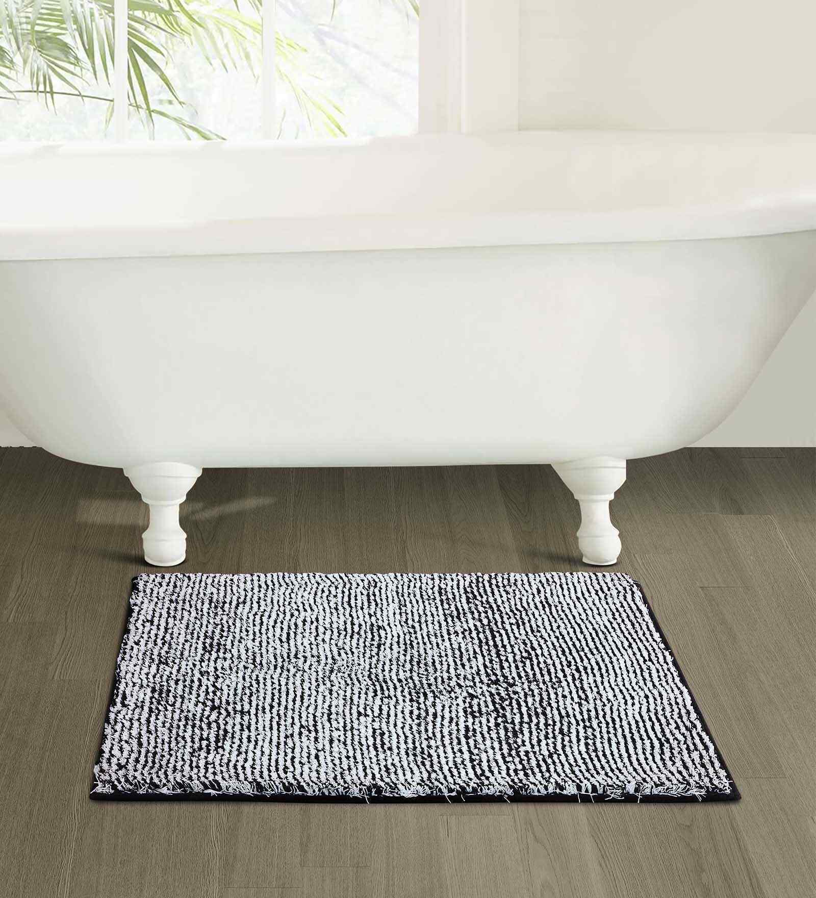 Black White Polyester Machine Made 60x40 cm Bath Mat