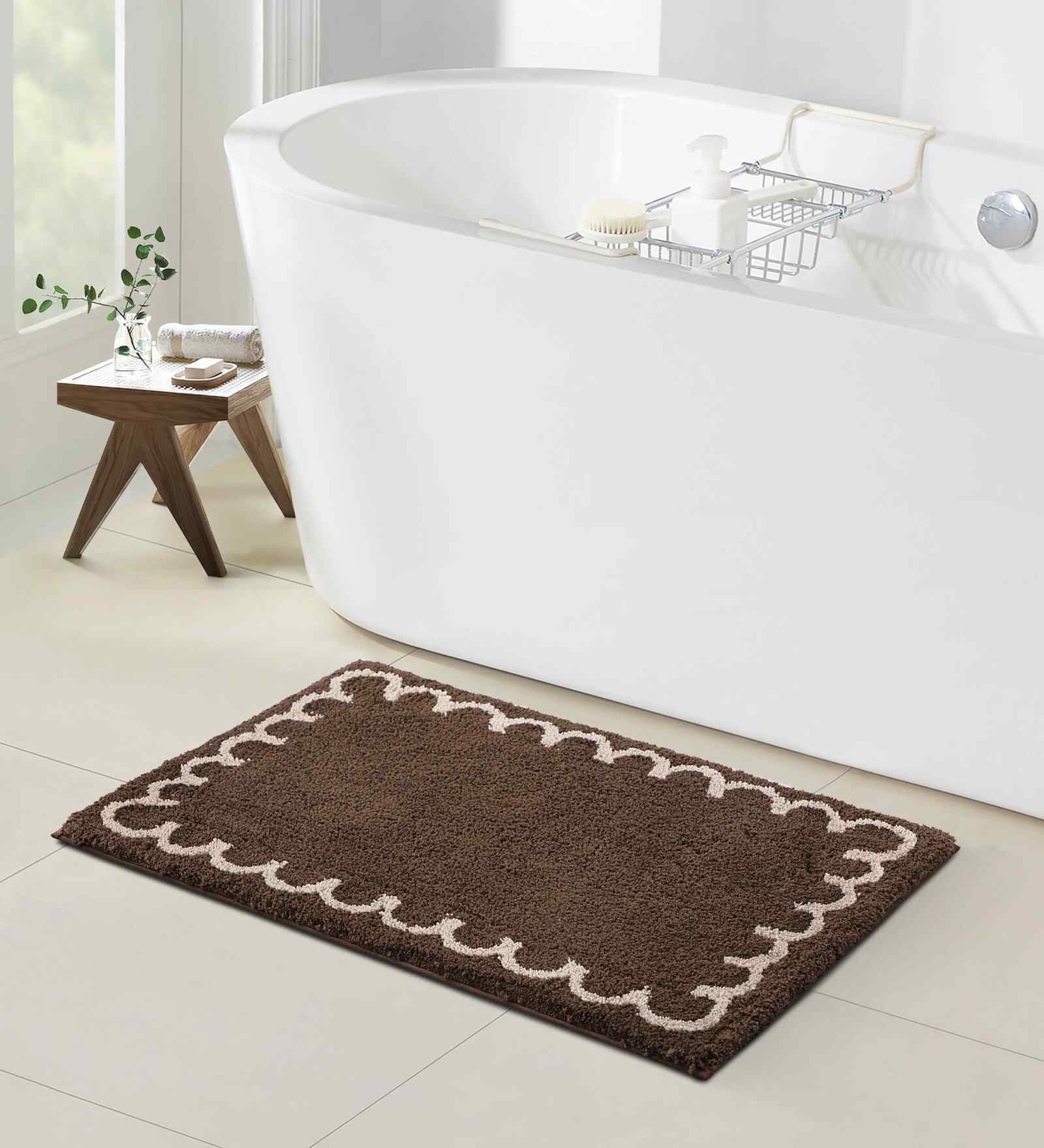Brown Polyester Machine Made 60x40 cm Bath Mat