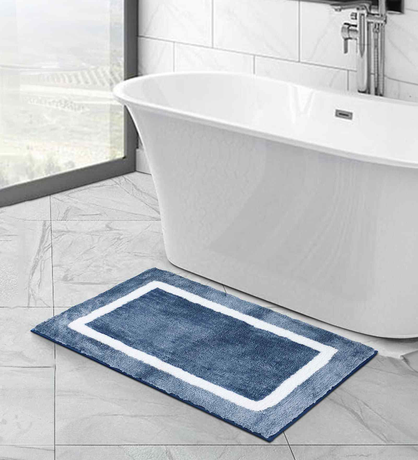 Ashley Blue Polyester Machine Made 60x40 cm Bath Mat