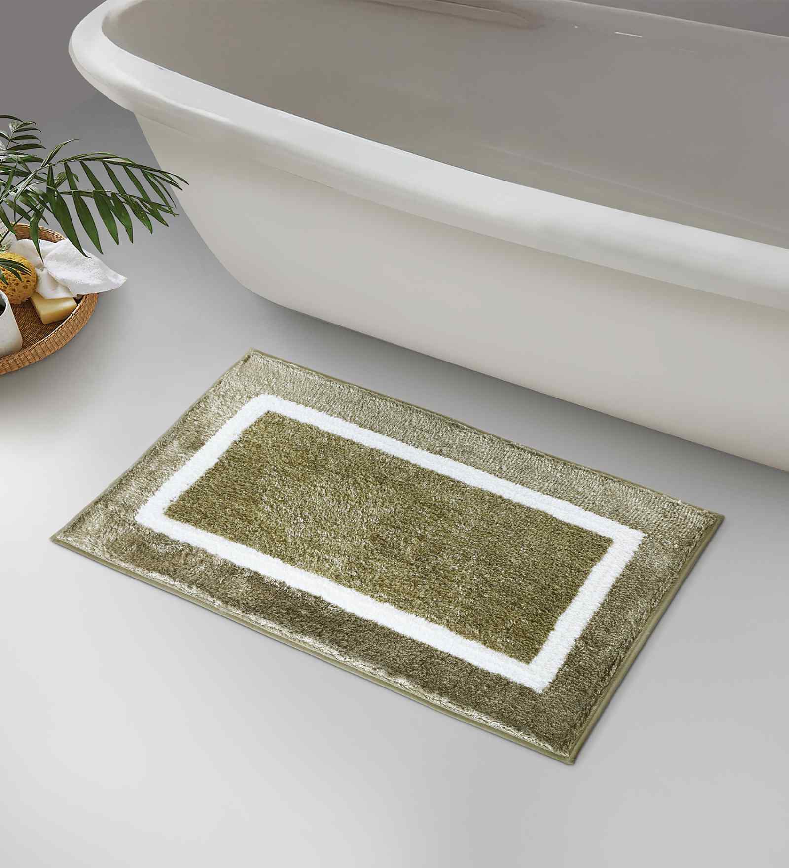 Olive Polyester Machine Made 60x40 cm Bath Mat