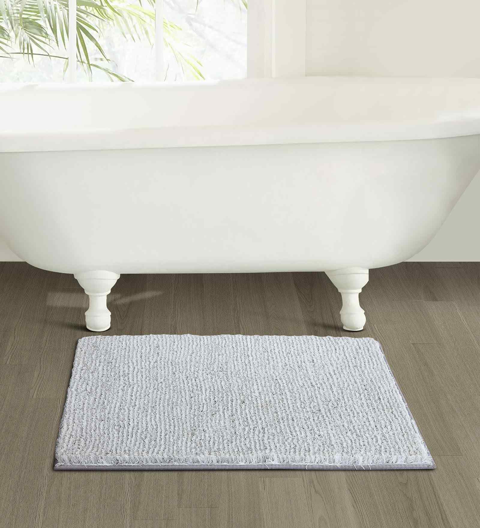 Grey Polyester Machine Made 80x50 cm Bath Mat