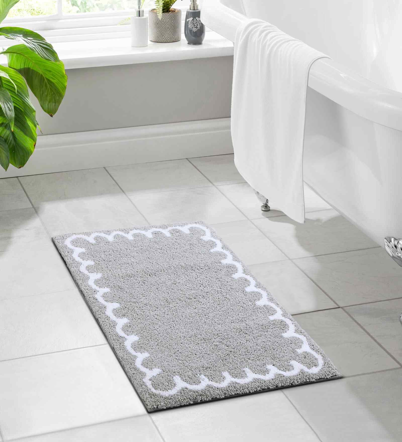 Silver Polyester Machine Made 85x55 cm Bath Mat
