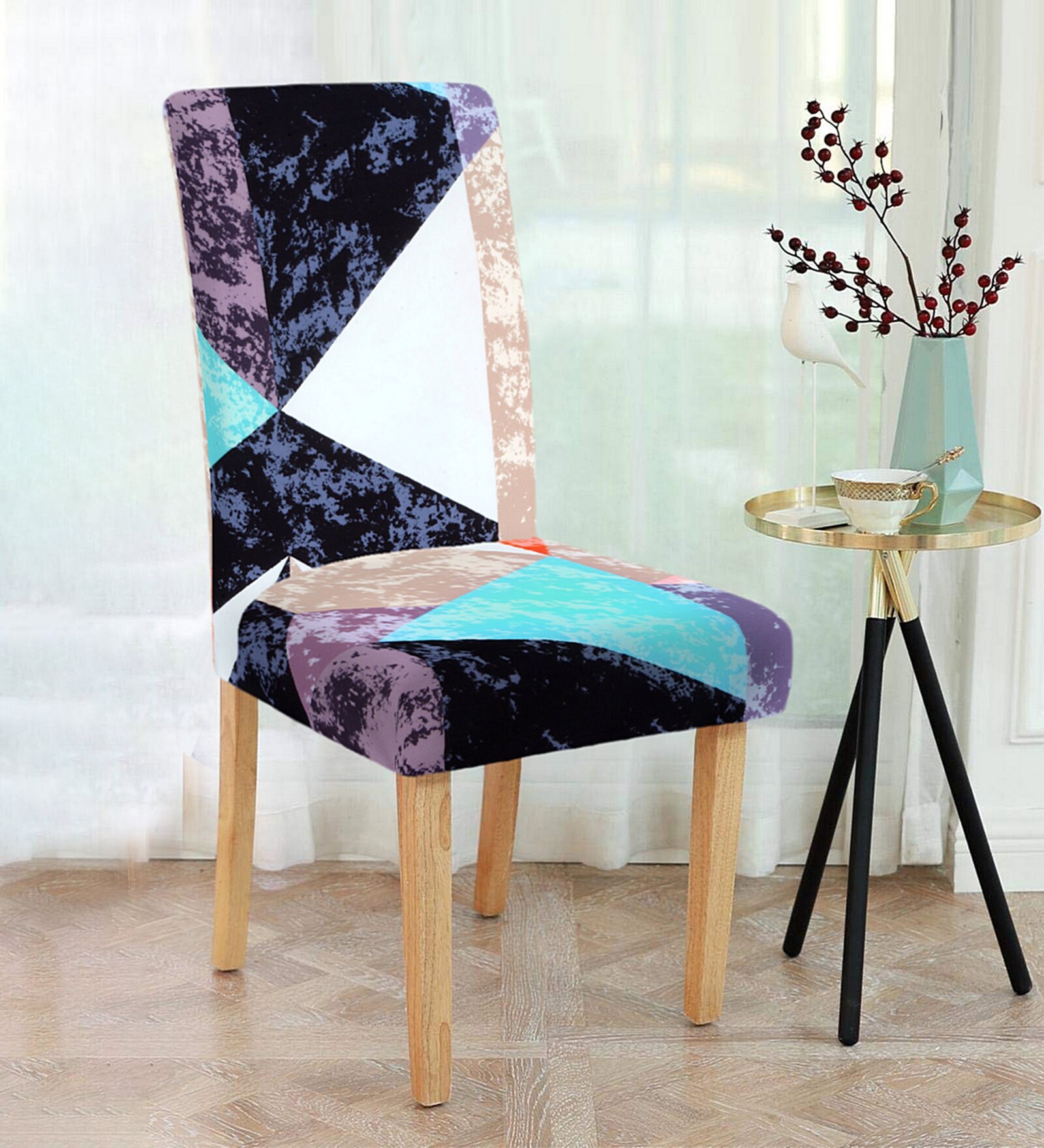 Multicolor Printed Polyester 15x19 Inches Stretchable Chair Cover