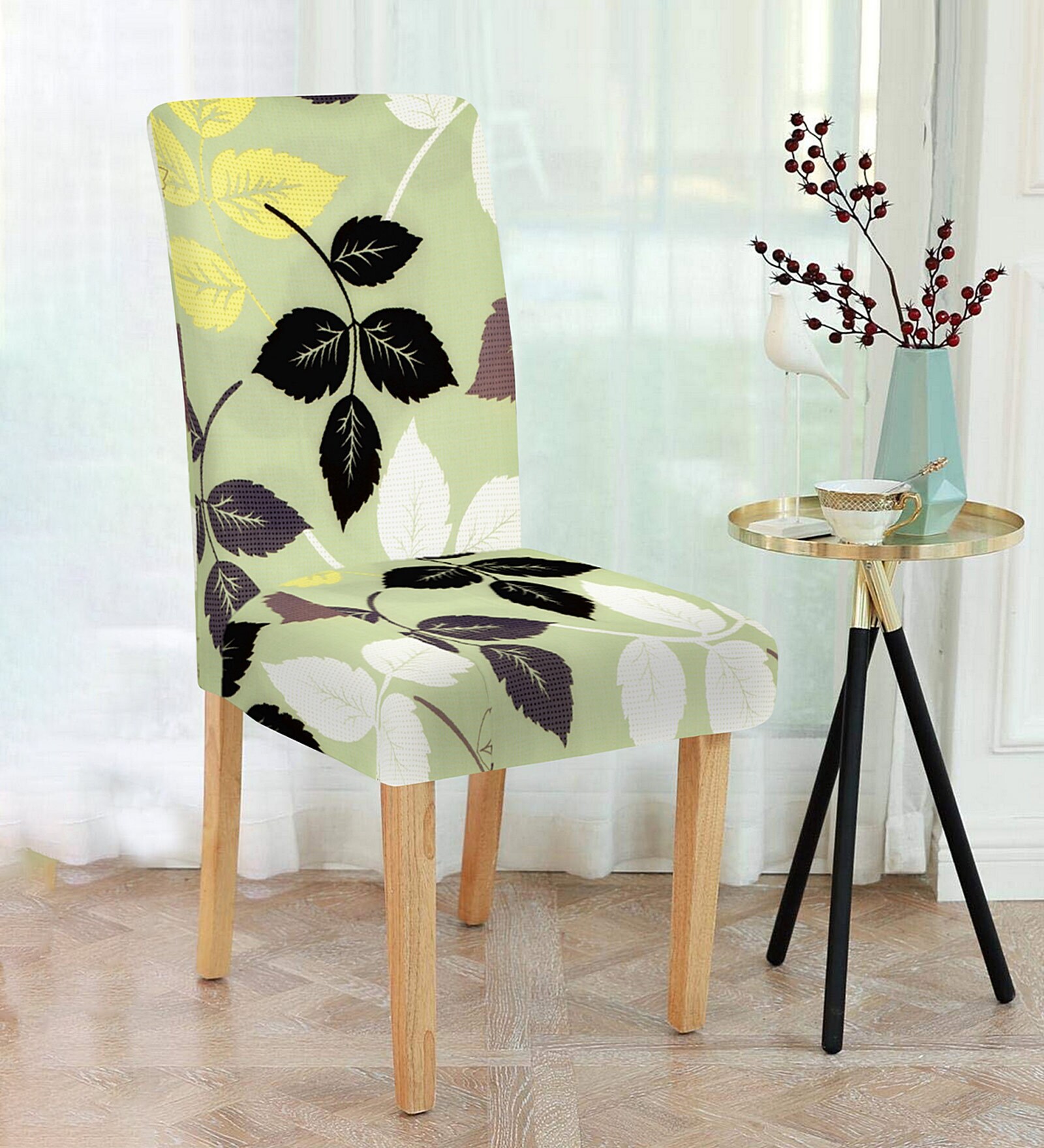 Green Printed Polyester 15x19 Inches Stretchable Chair Cover