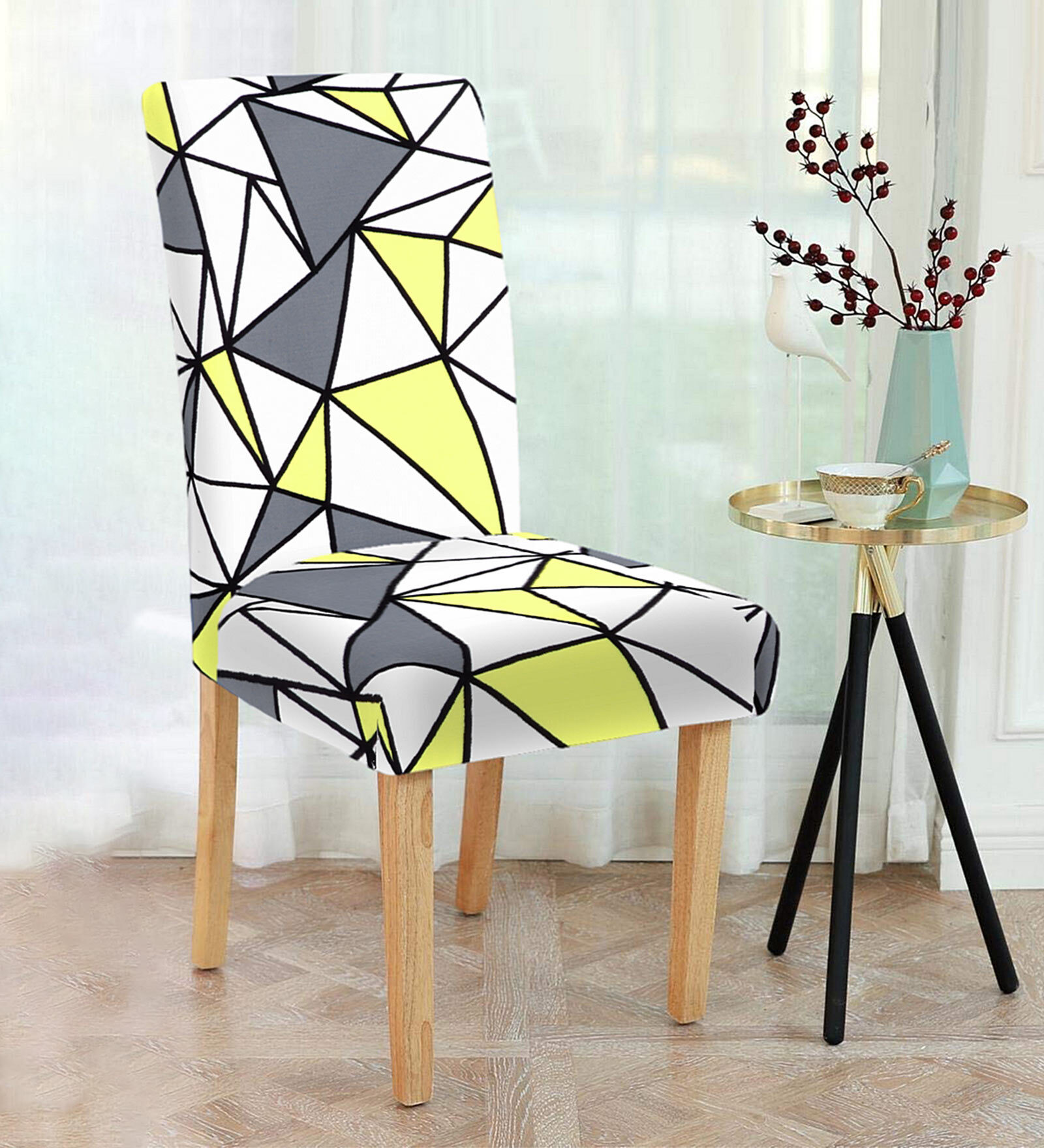 Yellow Printed Polyester 15 x 19 Inches Stretchable Chair Cover