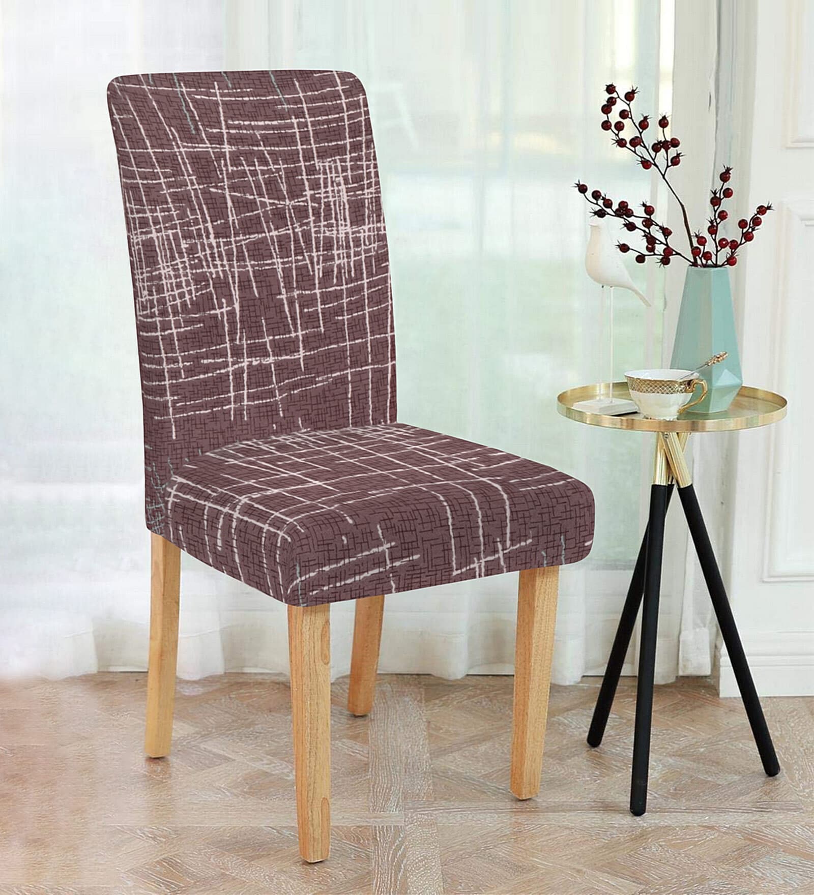Brown Abstract Polyester 15x19 Inches Stretchable Chair Cover