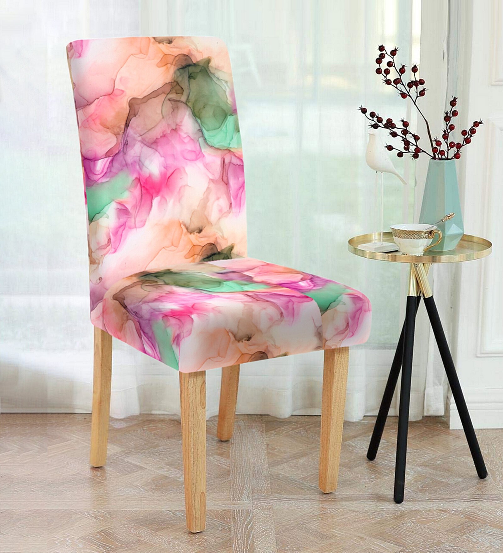 Orange Printed Polyester 15x19 Inches Stretchable Chair Cover