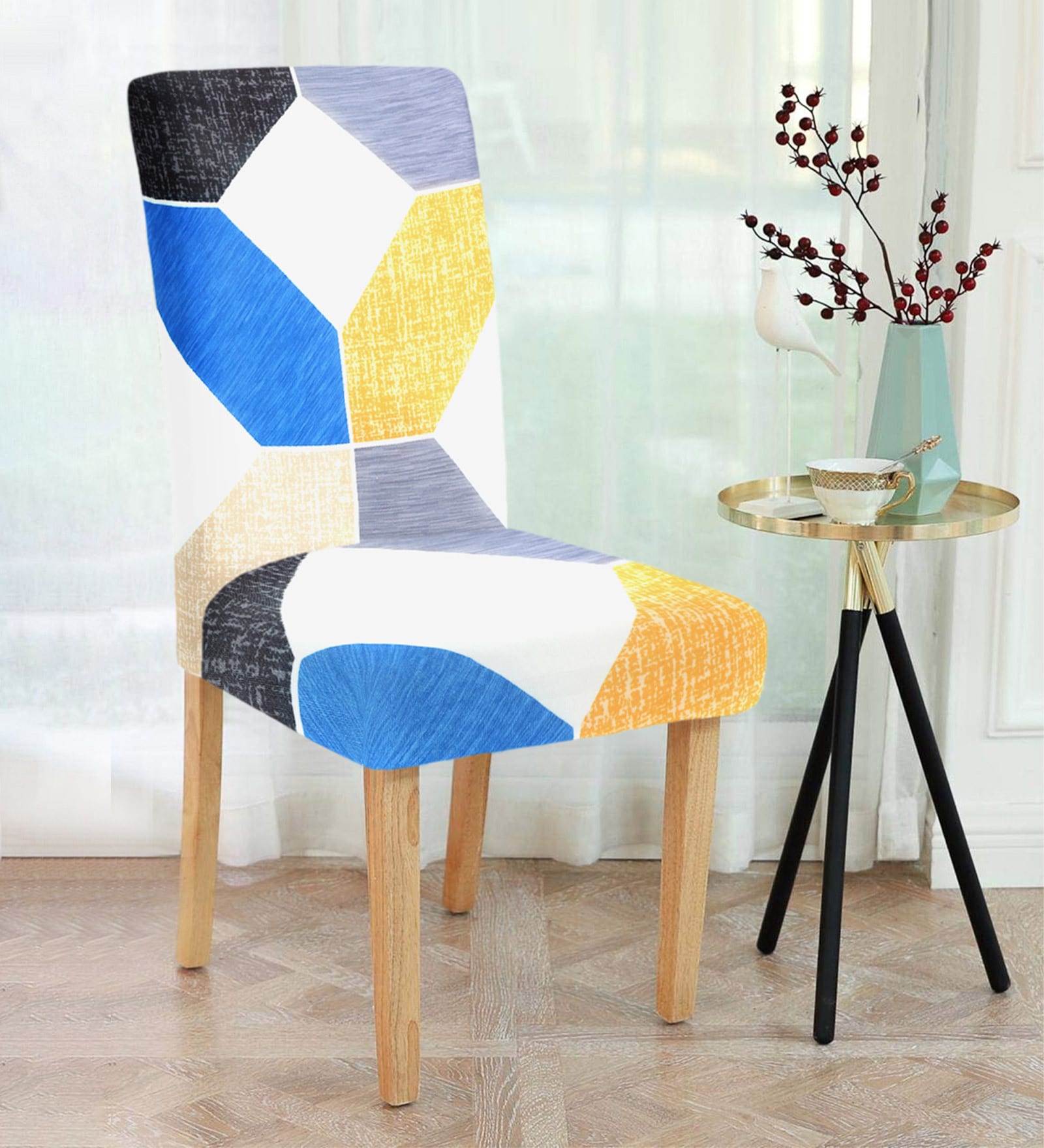 Yellow Printed Polyester 15x19 Inch Stretchable Chair Cover