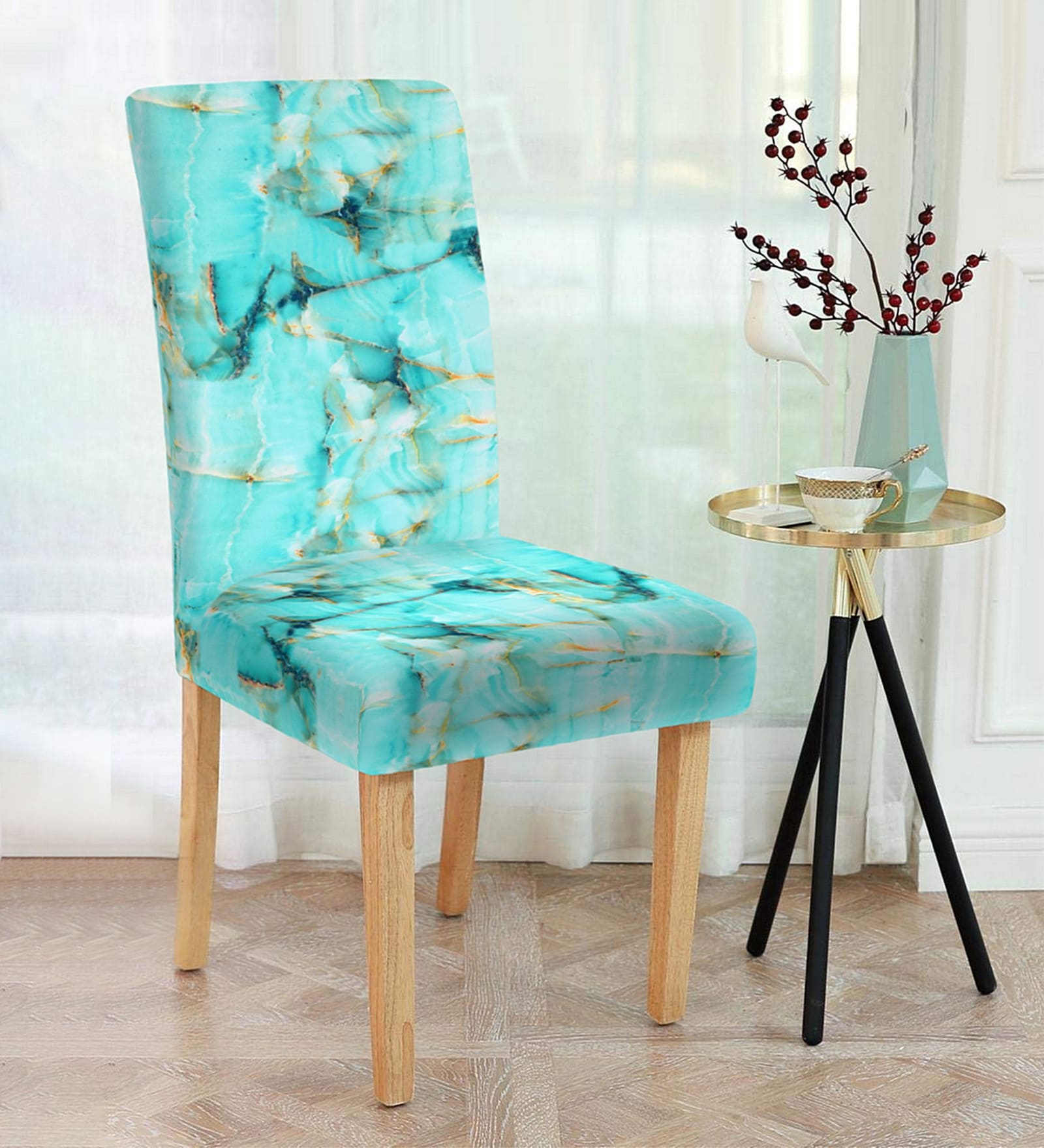Blue Printed Polyester 15x19 Inches Stretchable Chair Cover