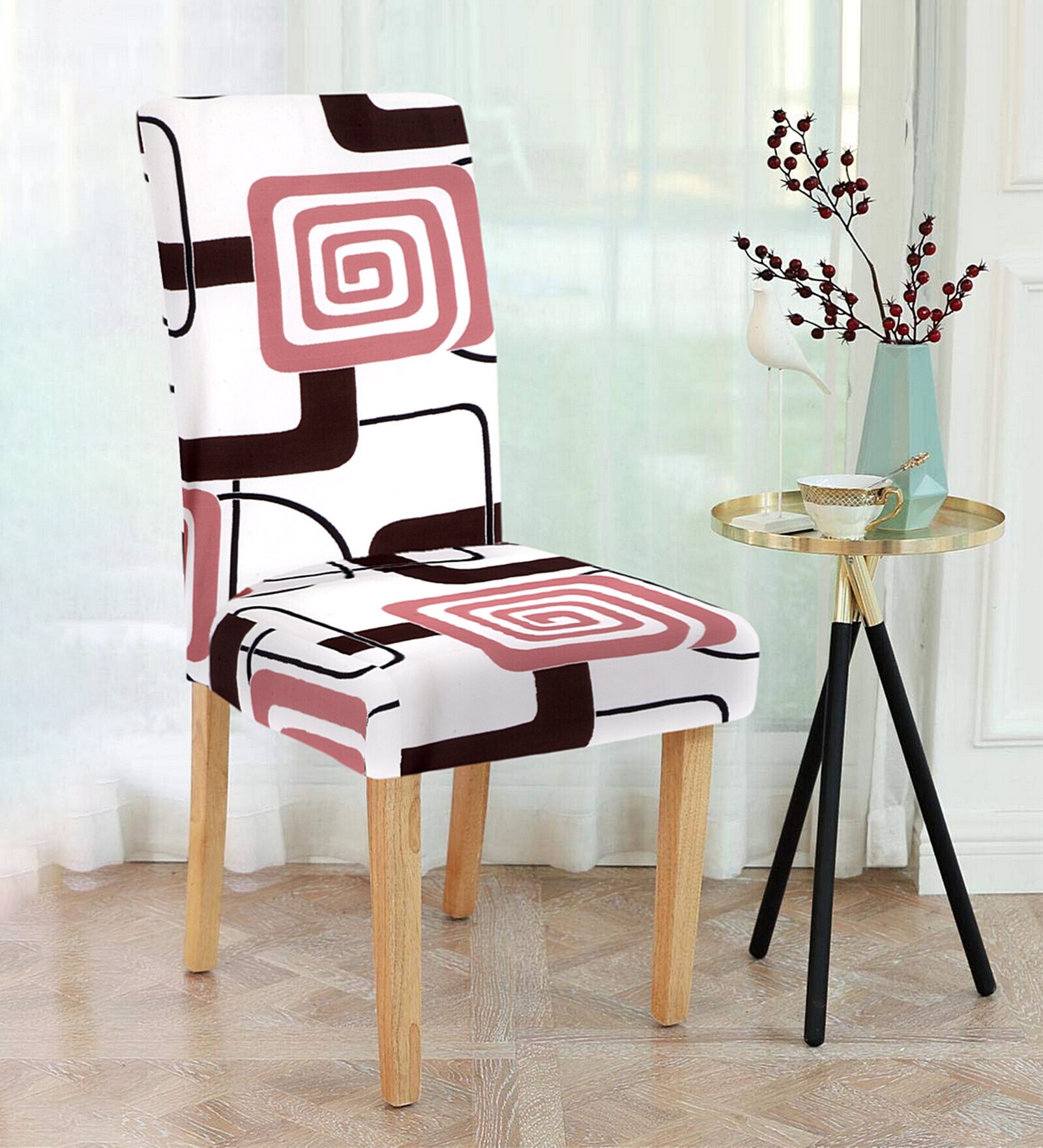 White Printed Polyester 15x19 Inches Stretchable Chair Cover