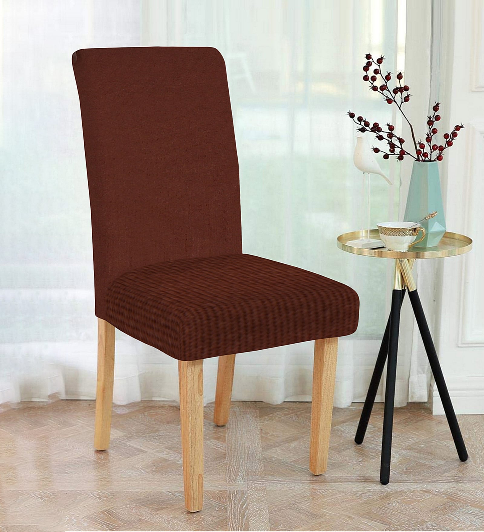 Brown Printed Polyester 15 x 19 Inches Stretchable Chair Cover