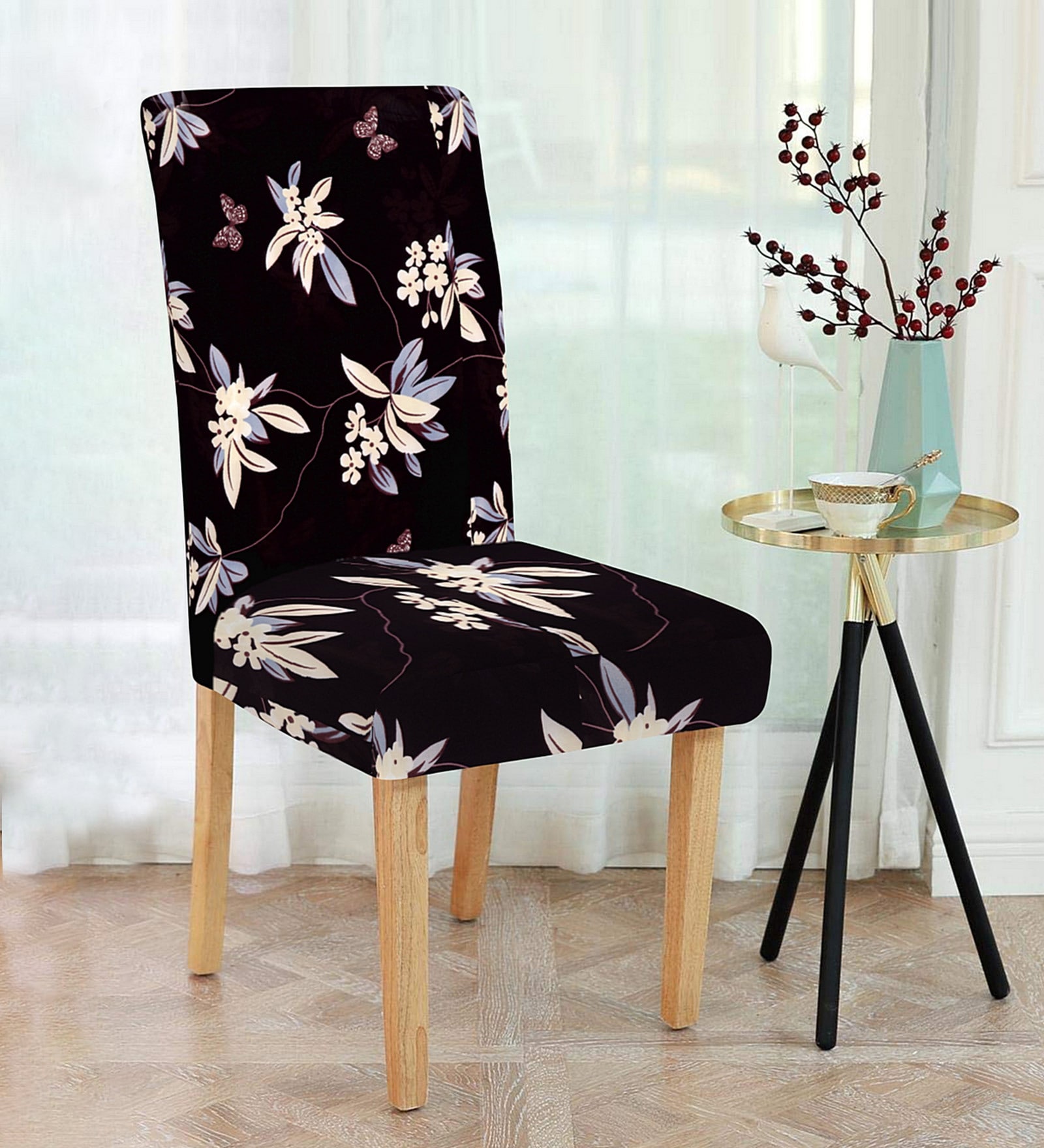Black Printed Polyester 15 x 19 Inches Stretchable Chair Cover
