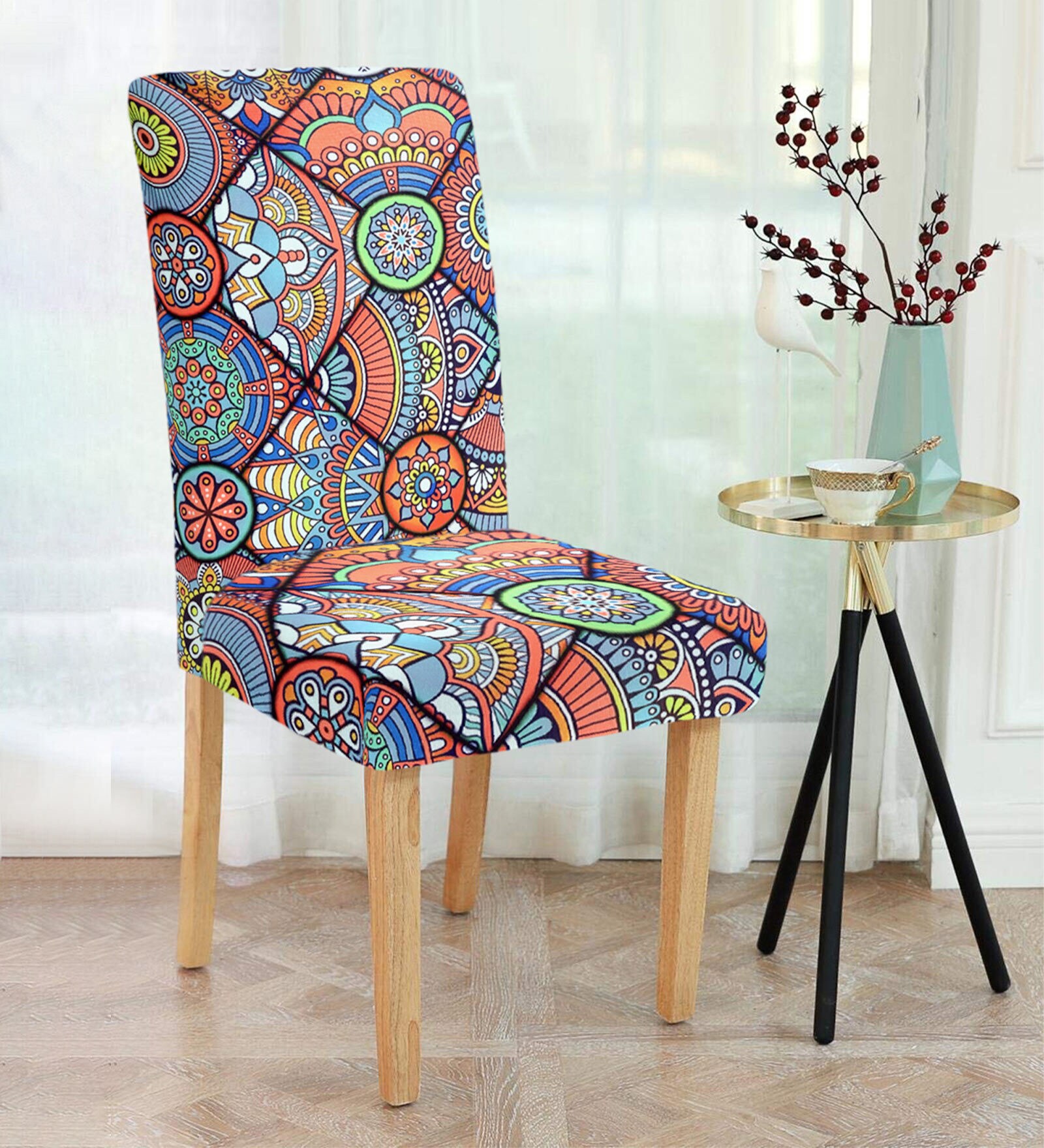 Multicolor Printed Polyester 15x19 Inches Stretchable Chair Covers (Set of 4)