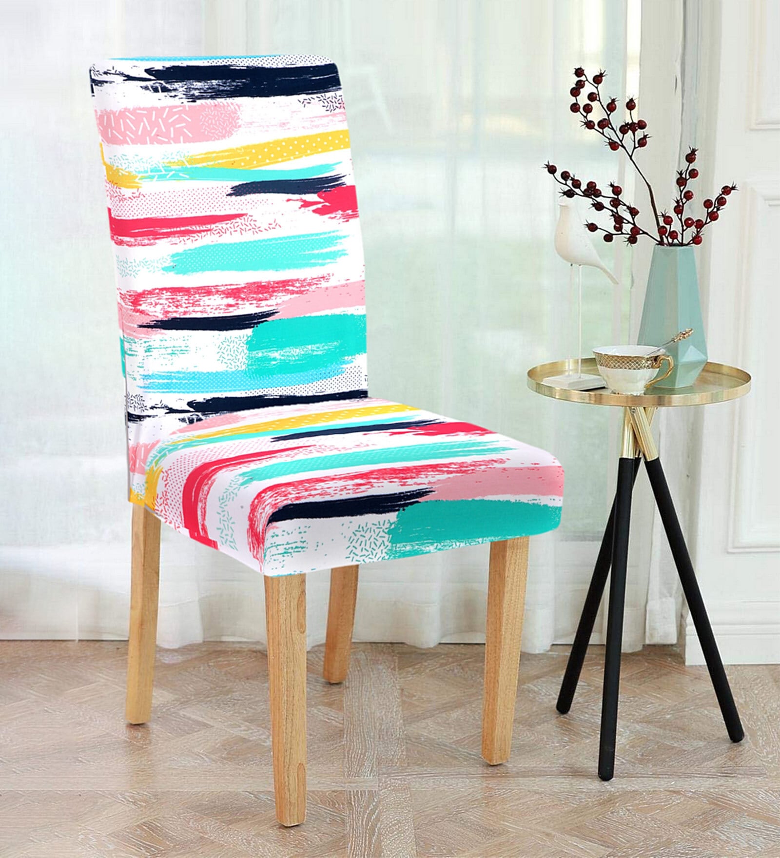 Multicolor Printed Polyester 15 x 19 Inches Stretchable Chair Covers (Set of 4)
