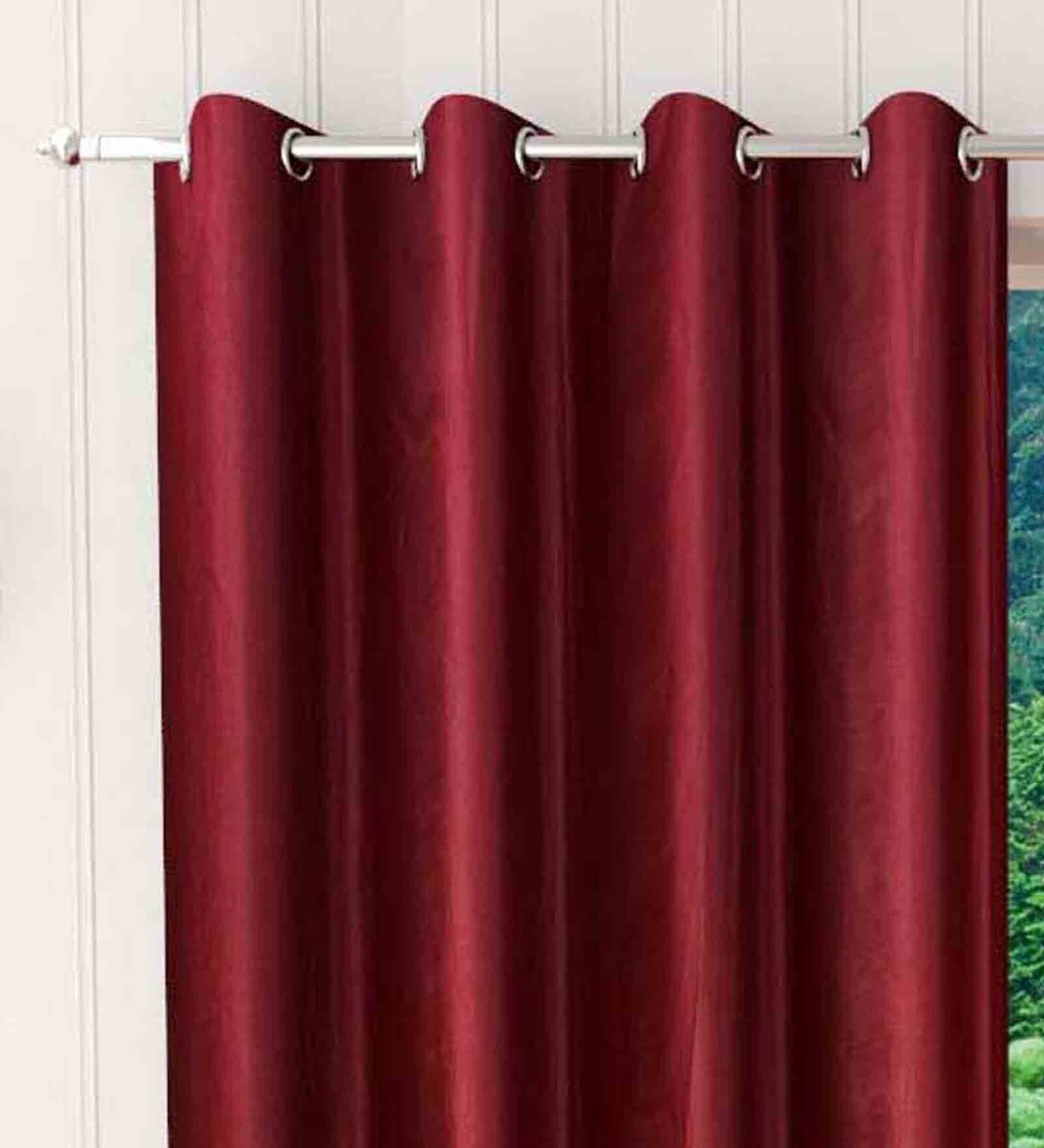 Maroon Solid Polyester 9 Ft Semisheer Eyelet Door Curtains (Set of 2)
