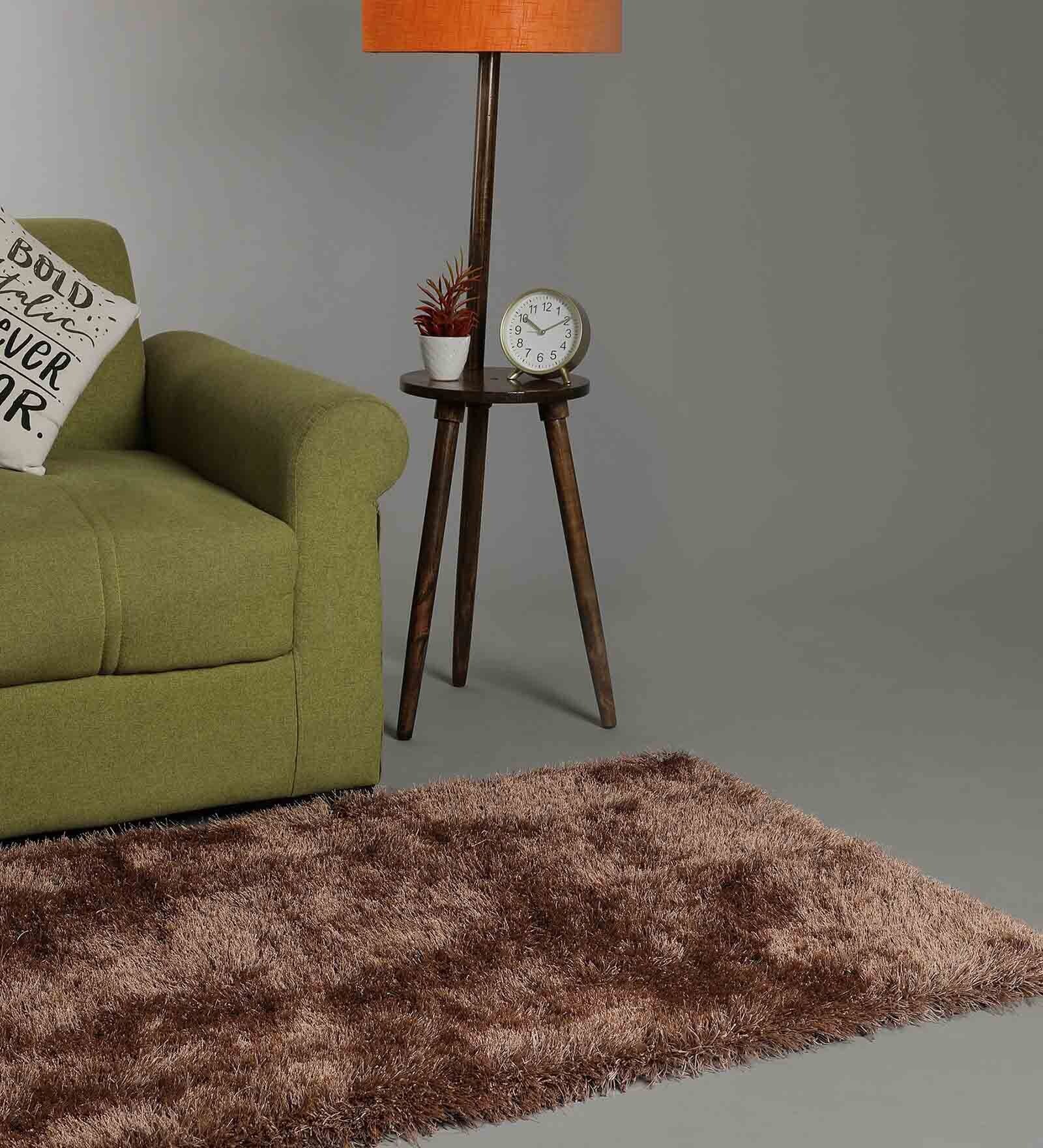 Buy Brown Polyester Shag 3 x 5 Feet Hand Tufted Carpet by IndiaRugs at