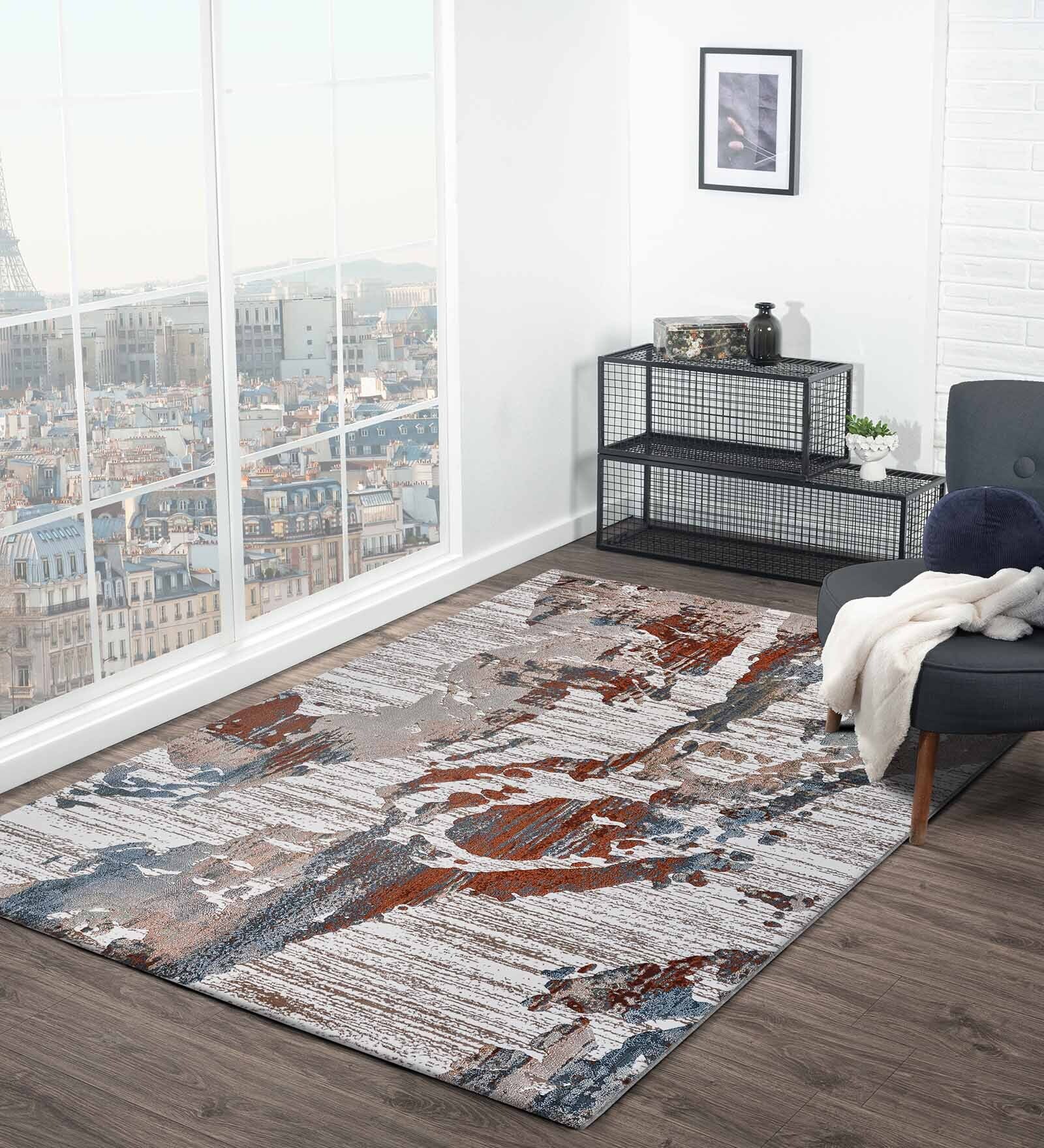 Polypropylene Abstract Machine Made Carpet, 4 x 6 feet, Rust and Cream