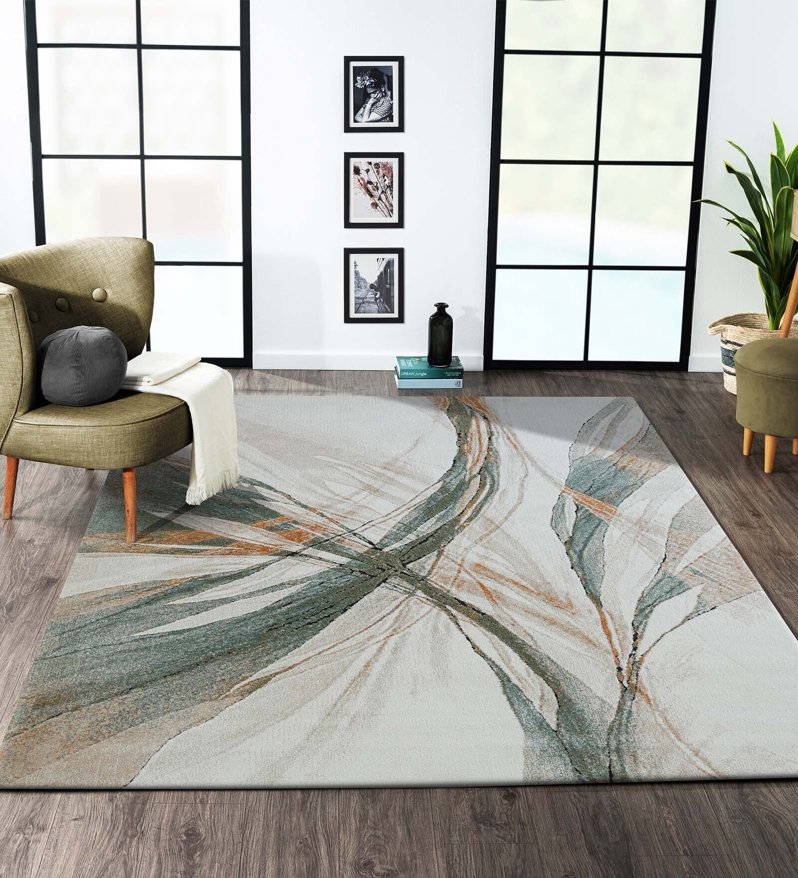 Polypropylene Abstract Machine Made Carpet, 4 x 6 feet, White